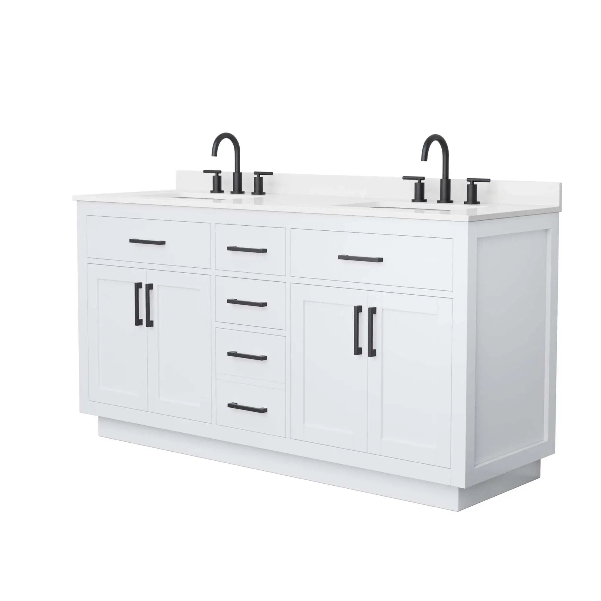 66" Beckett TK Beckett Double Bathroom Vanity with Toe Kick in White with Matte Black Trim by Wyndham