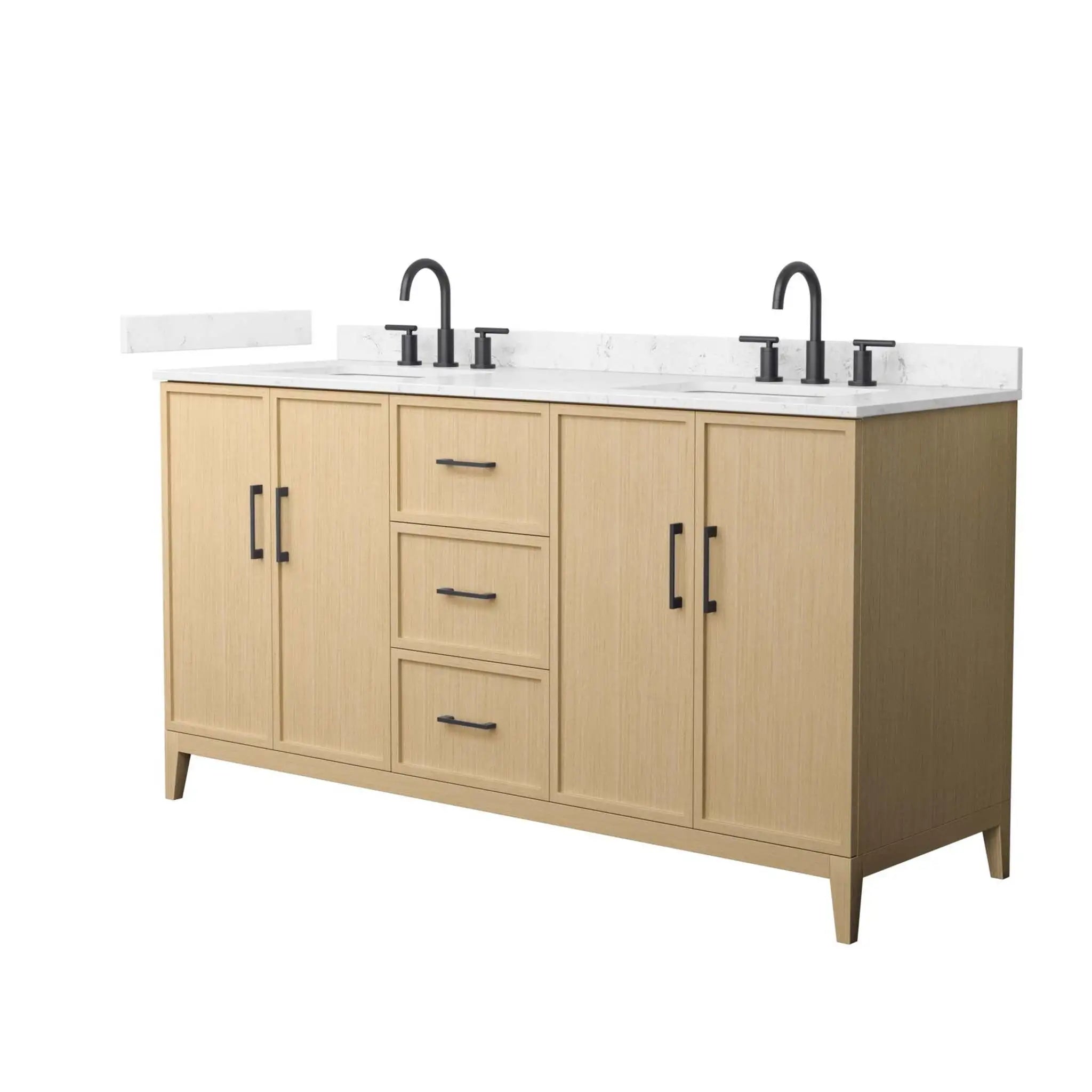 66" Elan Double Bathroom Vanity in White Oak with Matte Black Trim by Wyndham
