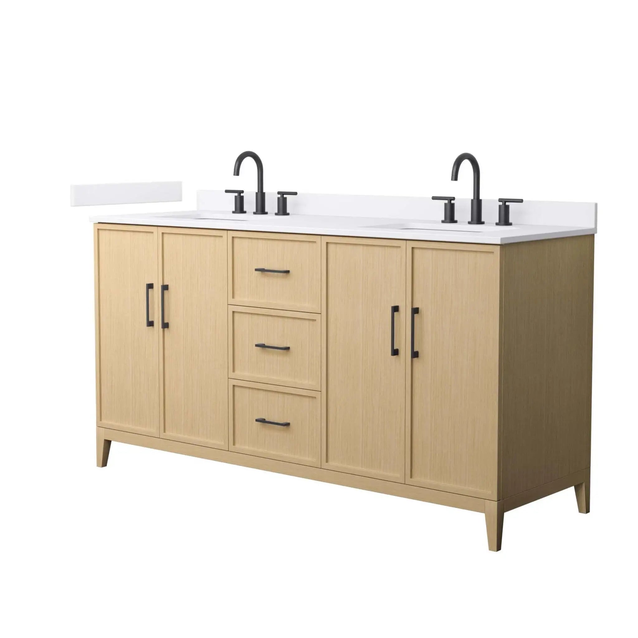 66" Elan Double Bathroom Vanity in White Oak with Matte Black Trim by Wyndham