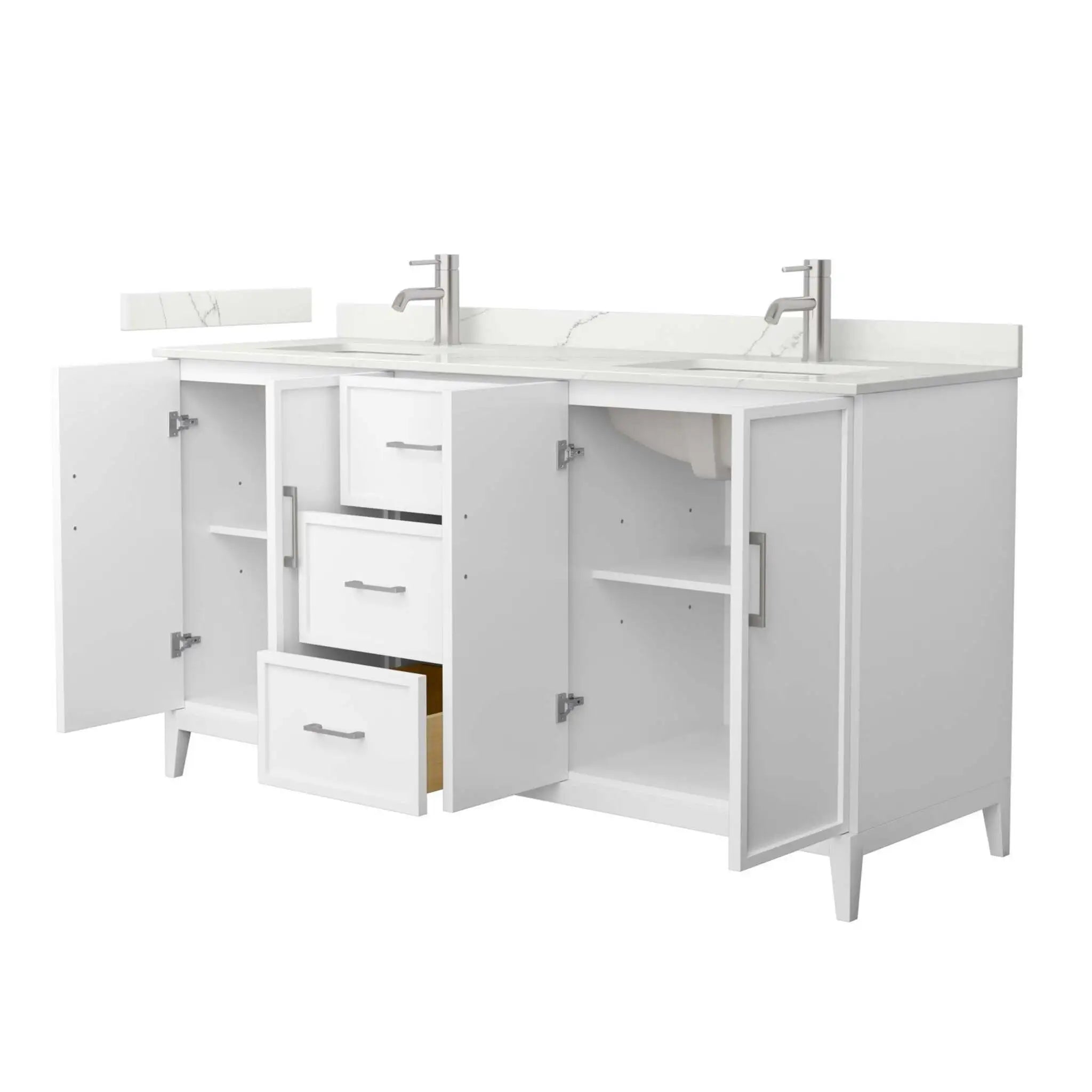 66" Elan Double Bathroom Vanity in White with Brushed Nickel Trim by Wyndham