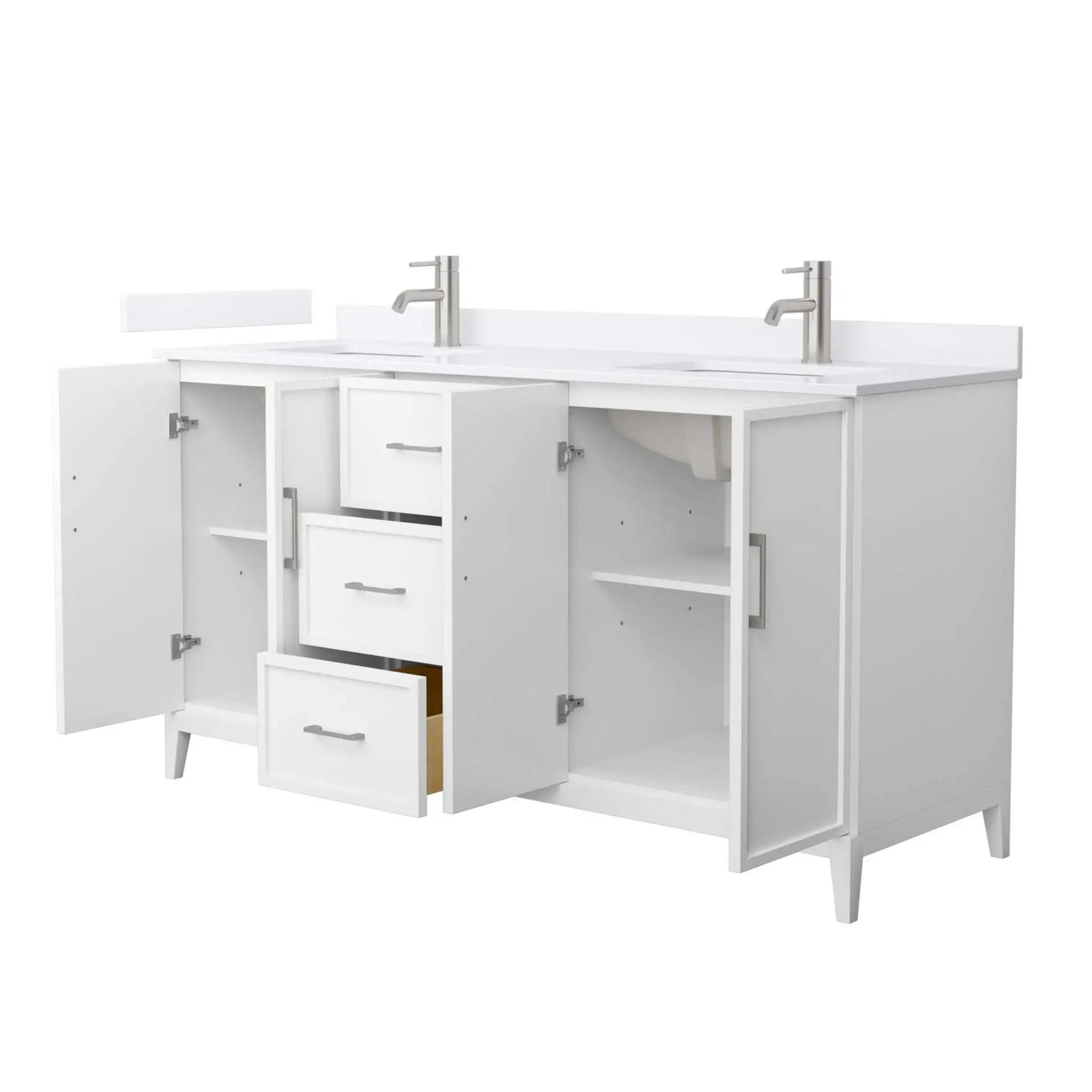 66" Elan Double Bathroom Vanity in White with Brushed Nickel Trim by Wyndham