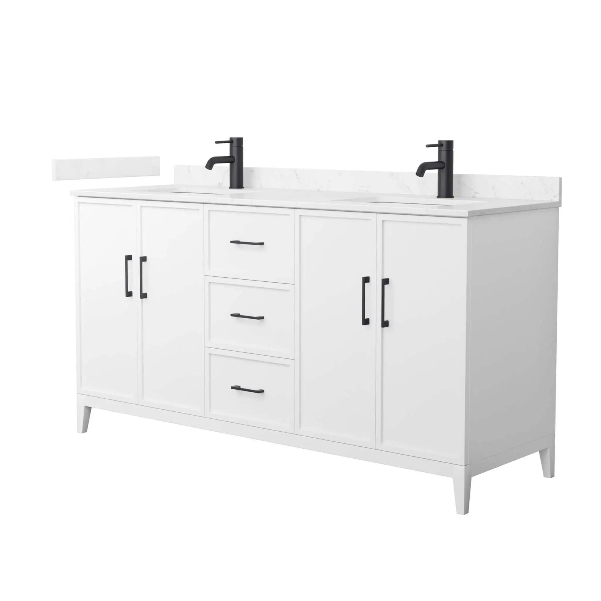 66" Elan Double Bathroom Vanity in White with Matte Black Trim by Wyndham