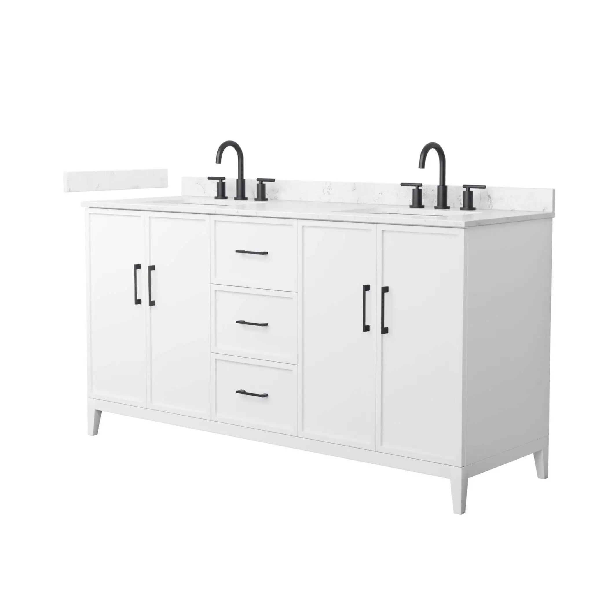 66" Elan Double Bathroom Vanity in White with Matte Black Trim by Wyndham