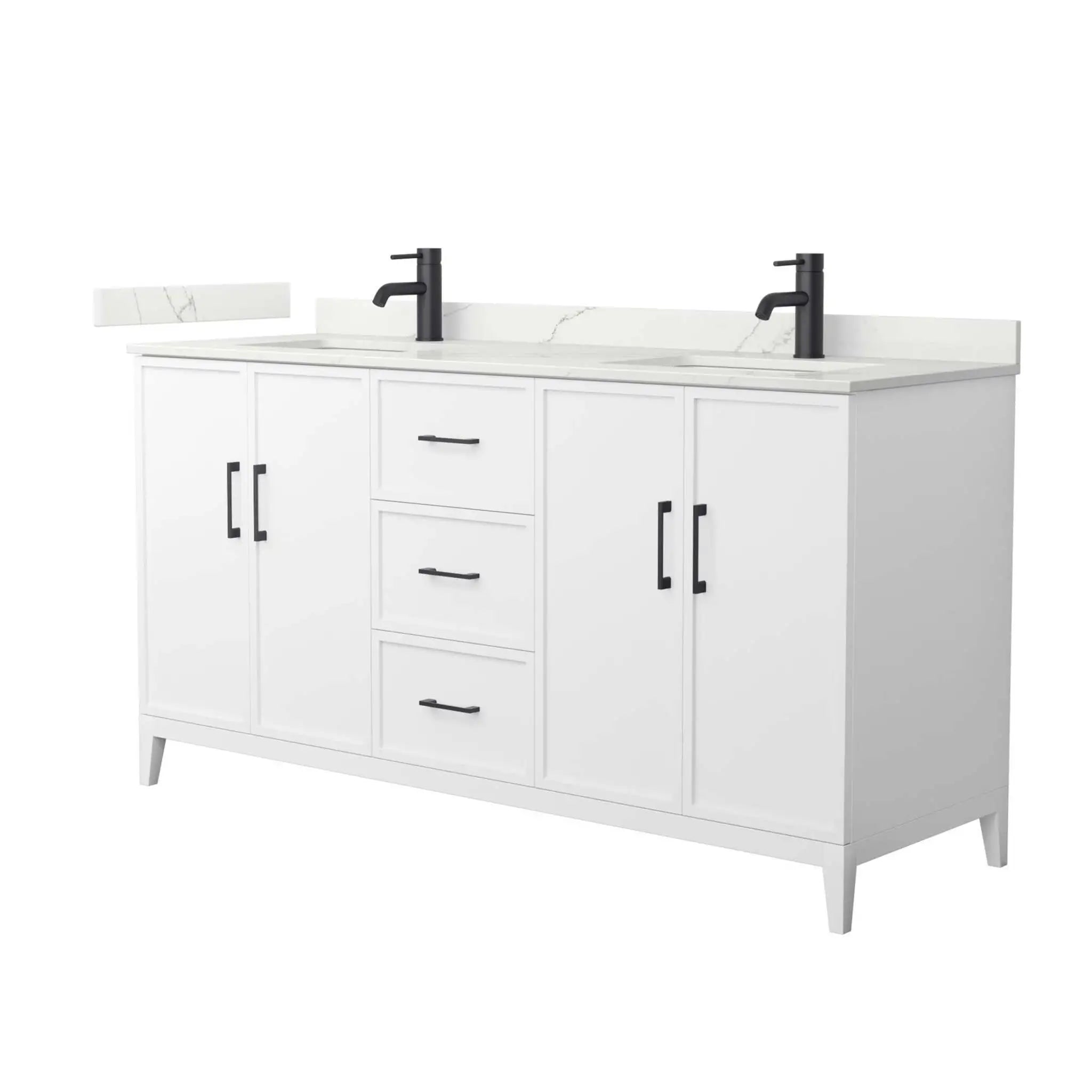 66" Elan Double Bathroom Vanity in White with Matte Black Trim by Wyndham