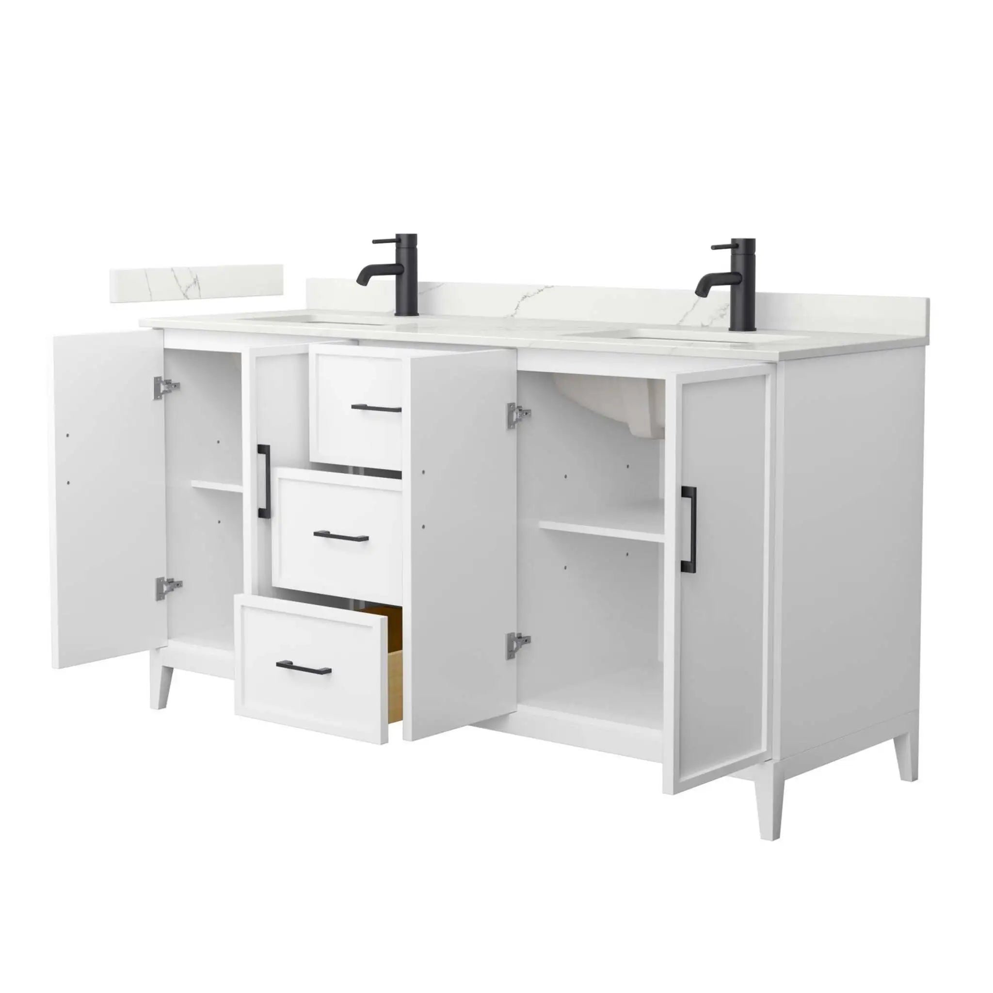 66" Elan Double Bathroom Vanity in White with Matte Black Trim by Wyndham