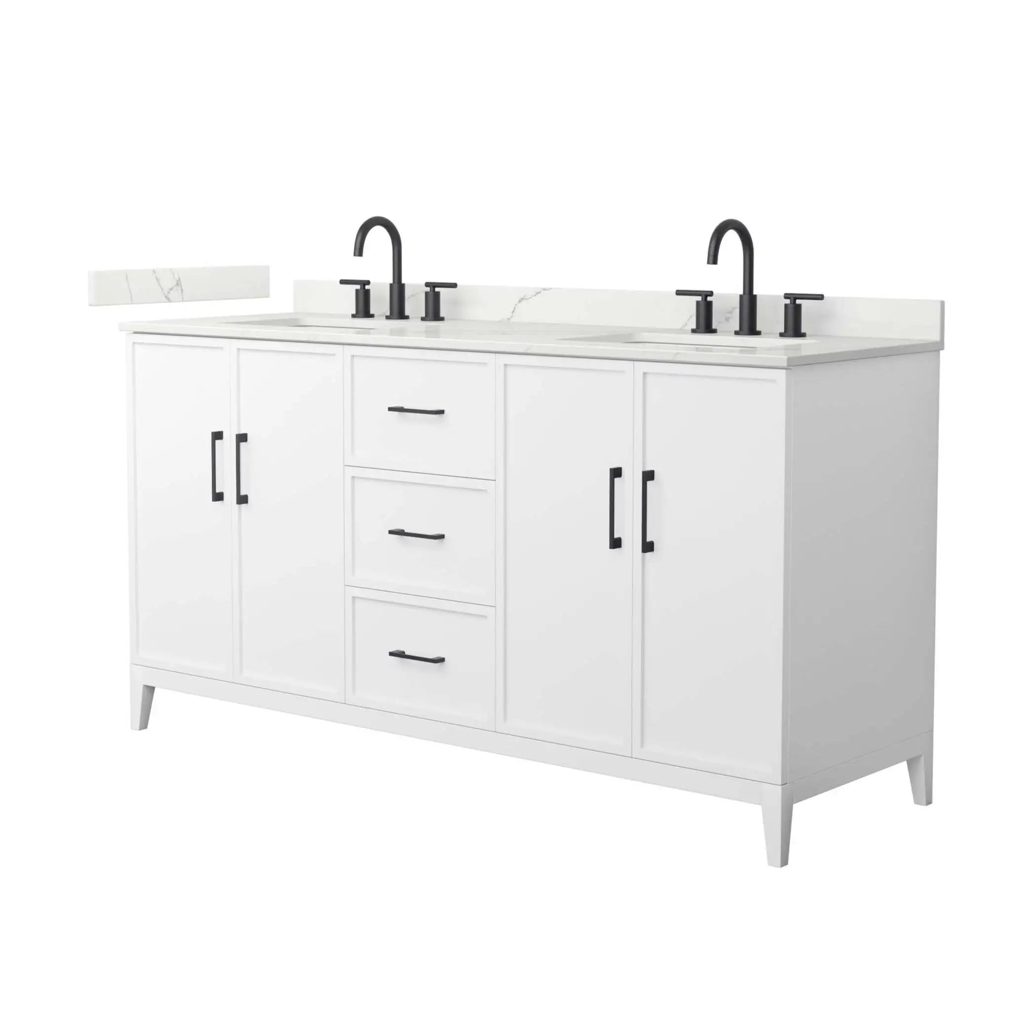 66" Elan Double Bathroom Vanity in White with Matte Black Trim by Wyndham