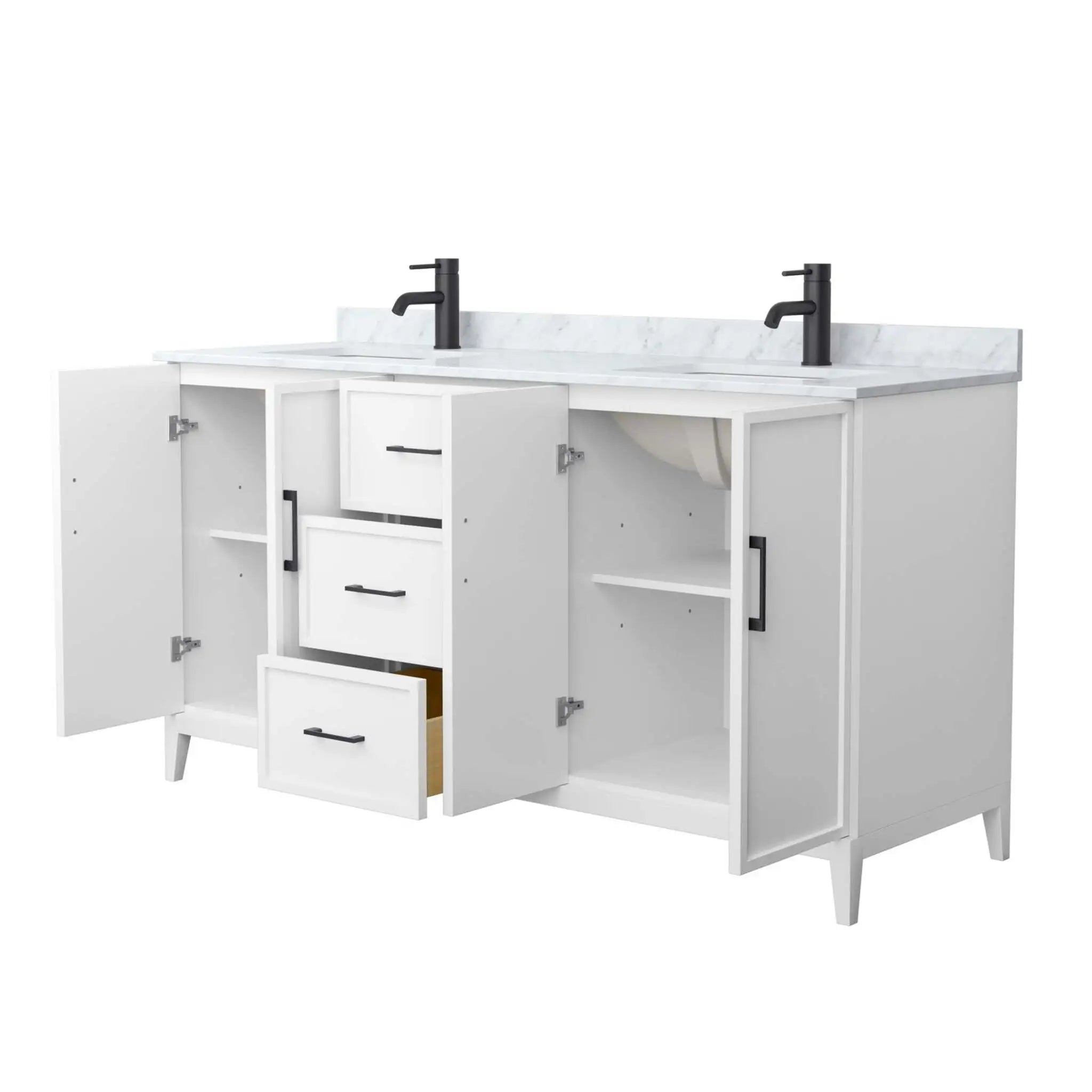 66" Elan Double Bathroom Vanity in White with Matte Black Trim by Wyndham