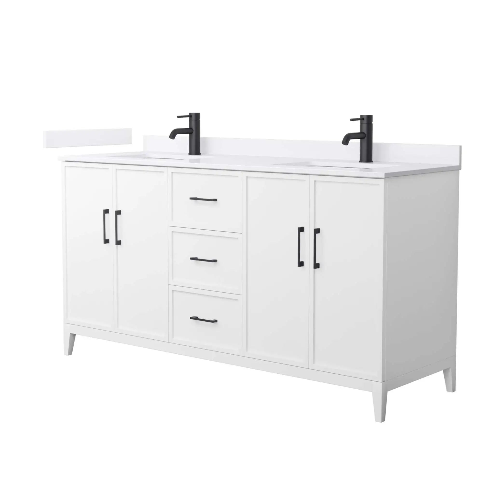 66" Elan Double Bathroom Vanity in White with Matte Black Trim by Wyndham