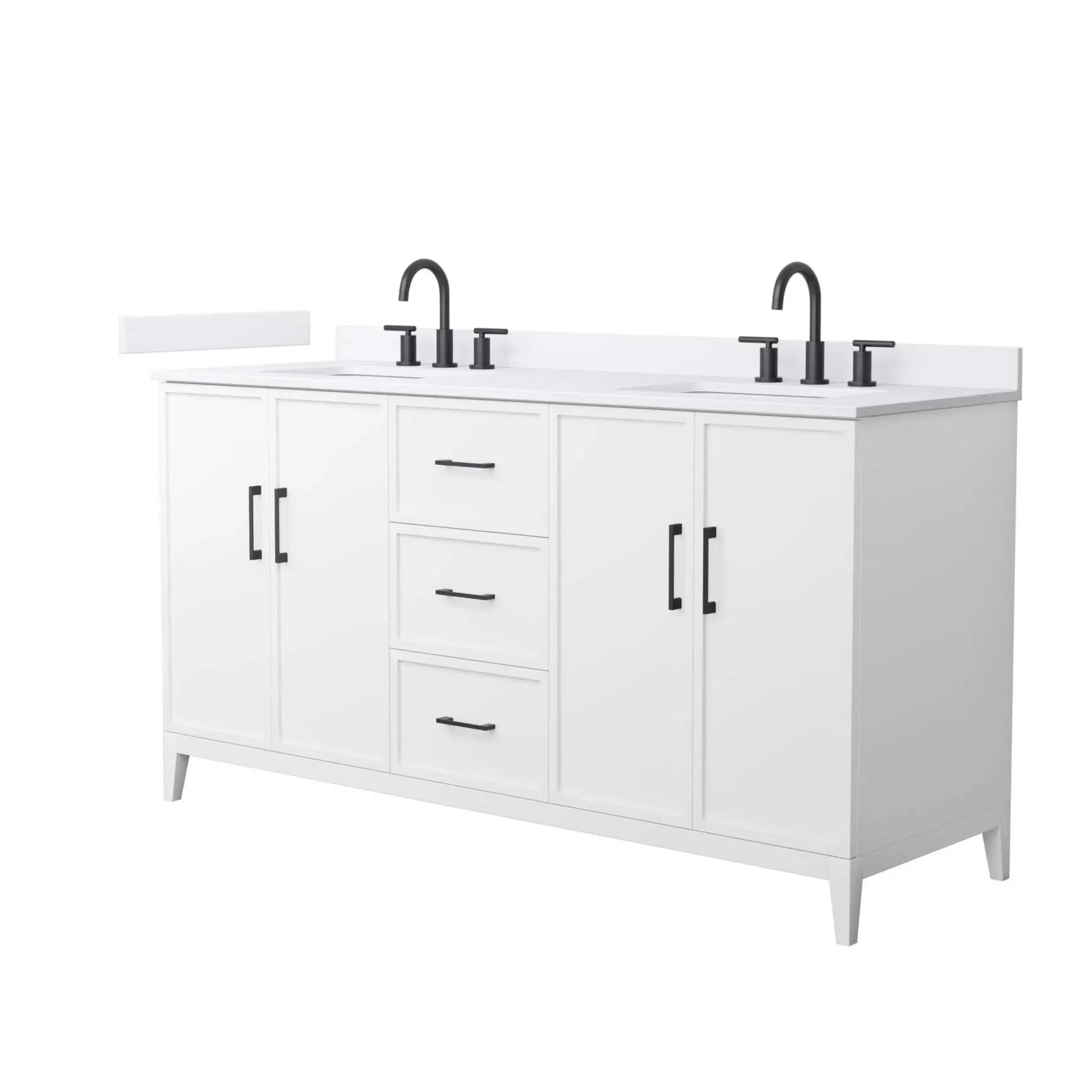 66" Elan Double Bathroom Vanity in White with Matte Black Trim by Wyndham
