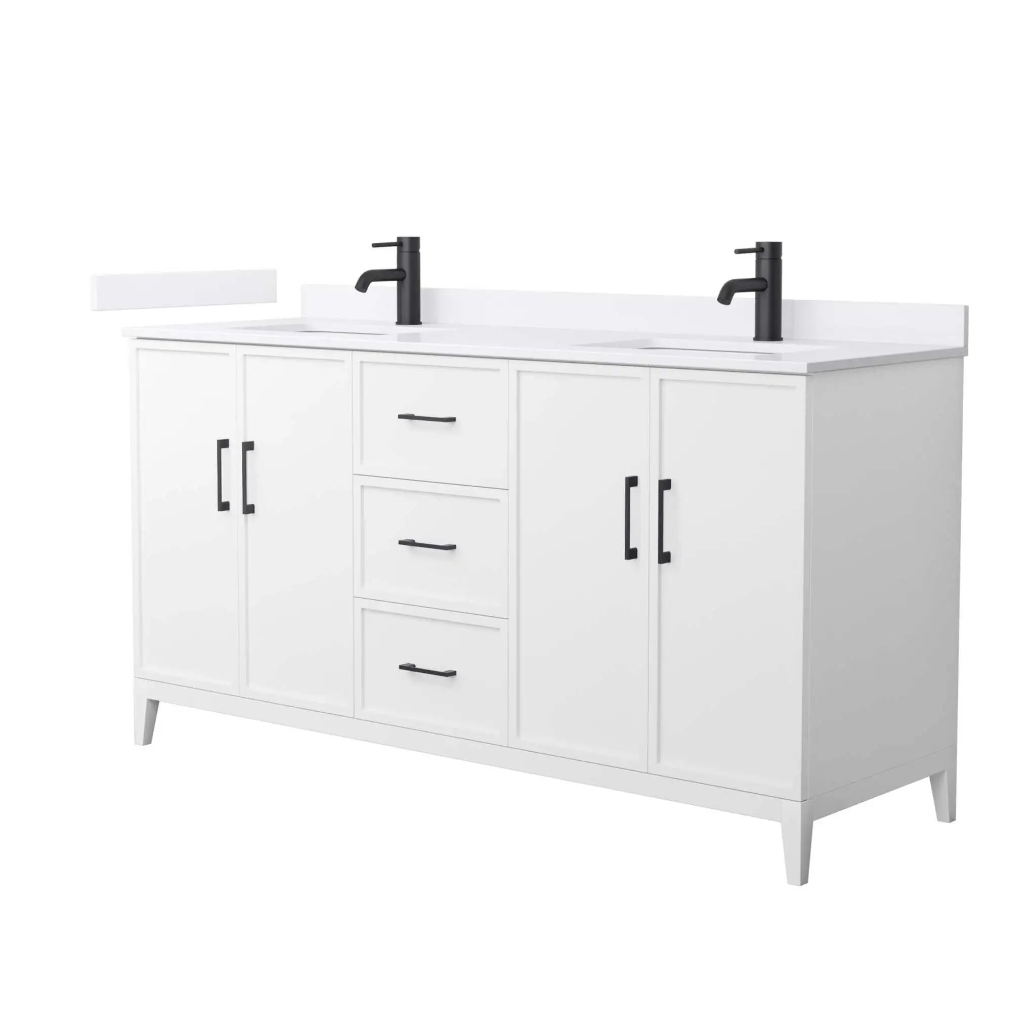 66" Elan Double Bathroom Vanity in White with Matte Black Trim by Wyndham