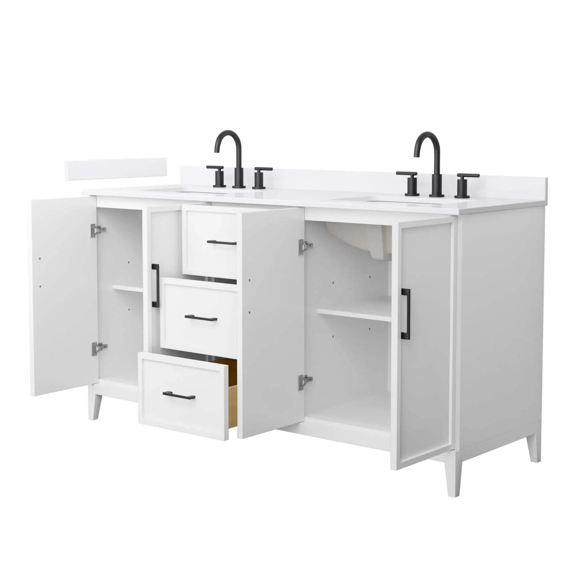 66" Elan Double Bathroom Vanity in White with Matte Black Trim by Wyndham