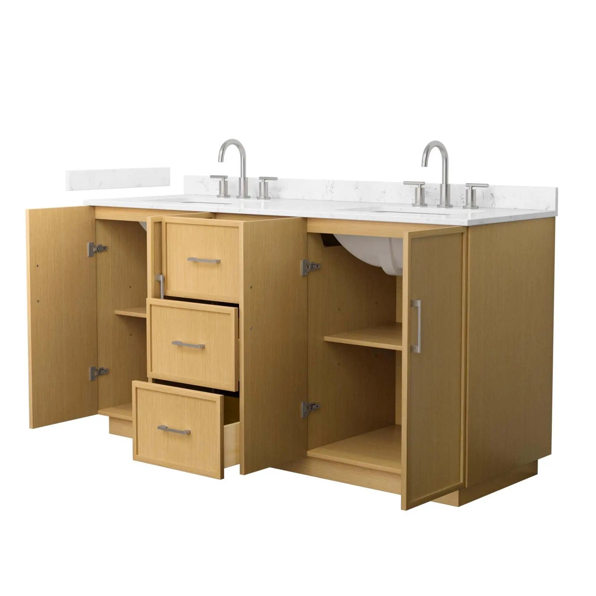 66" Elan TK Elan Double Bathroom Vanity with Toe Kick in Light Oak with Brushed Nickel Trim by Wyndham