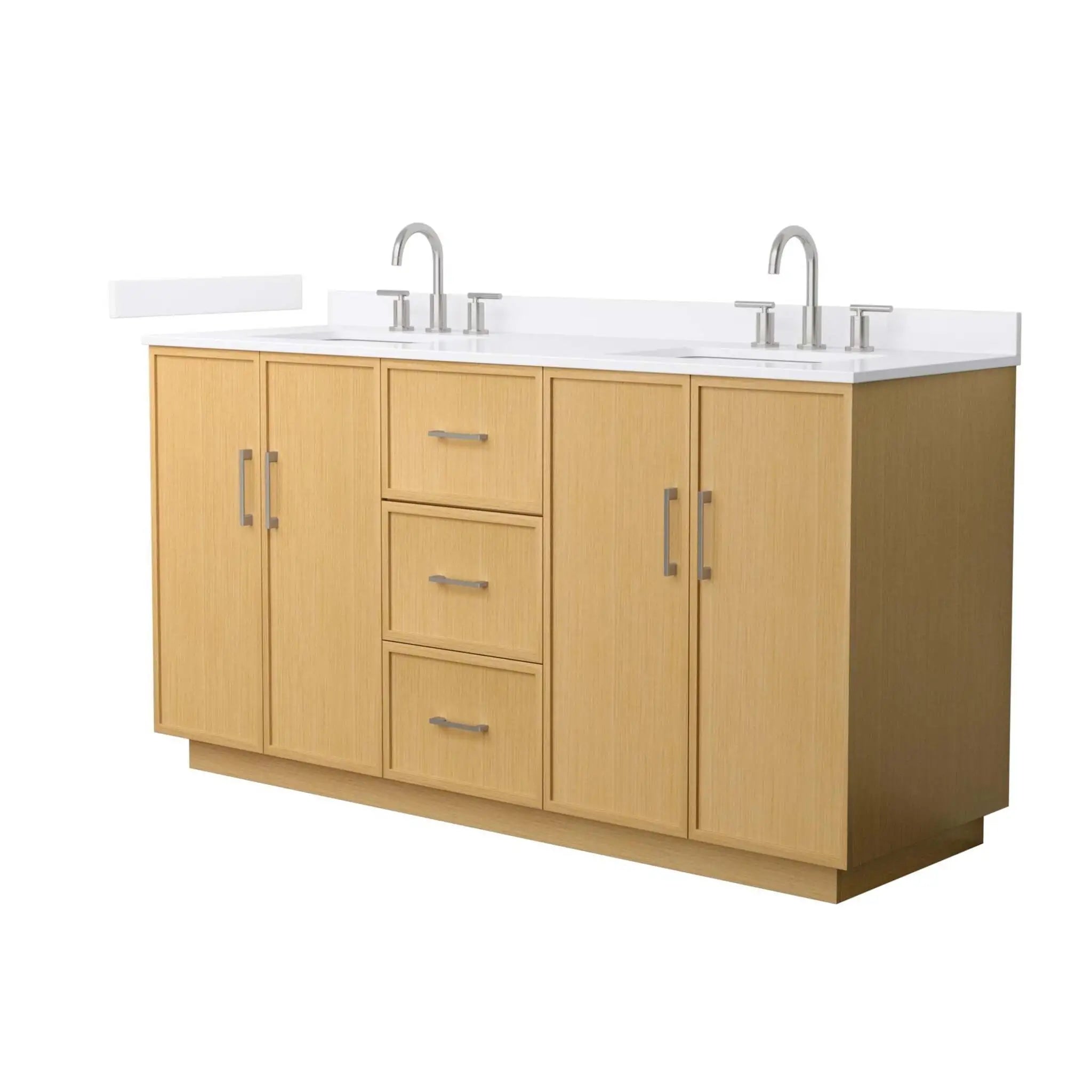 66" Elan TK Elan Double Bathroom Vanity with Toe Kick in Light Oak with Brushed Nickel Trim by Wyndham