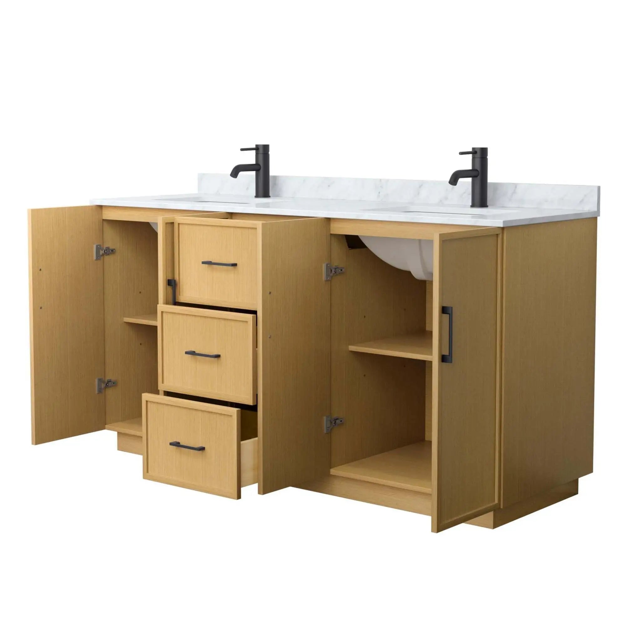 66" Elan TK Elan Double Bathroom Vanity with Toe Kick in Light Oak with Matte Black Trim by Wyndham