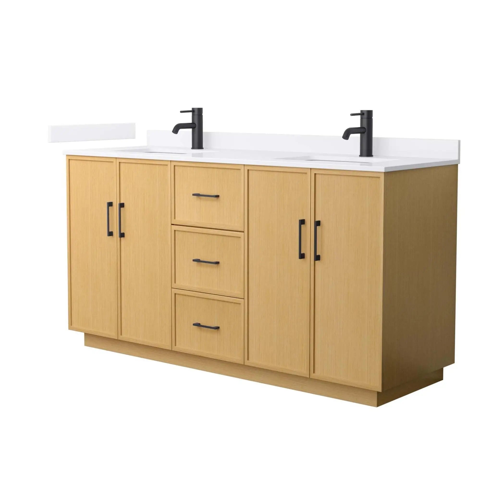 66" Elan TK Elan Double Bathroom Vanity with Toe Kick in Light Oak with Matte Black Trim by Wyndham