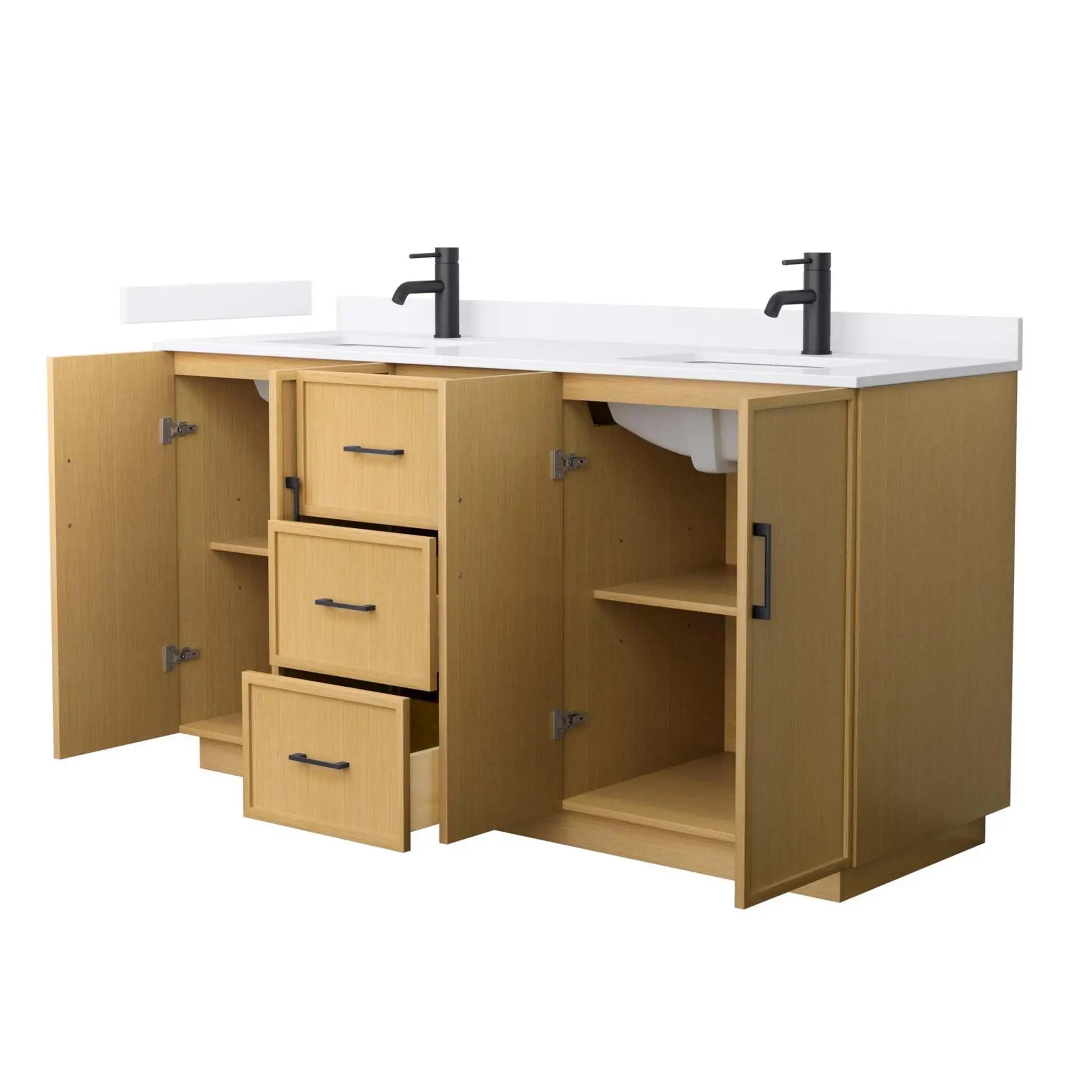 66" Elan TK Elan Double Bathroom Vanity with Toe Kick in Light Oak with Matte Black Trim by Wyndham