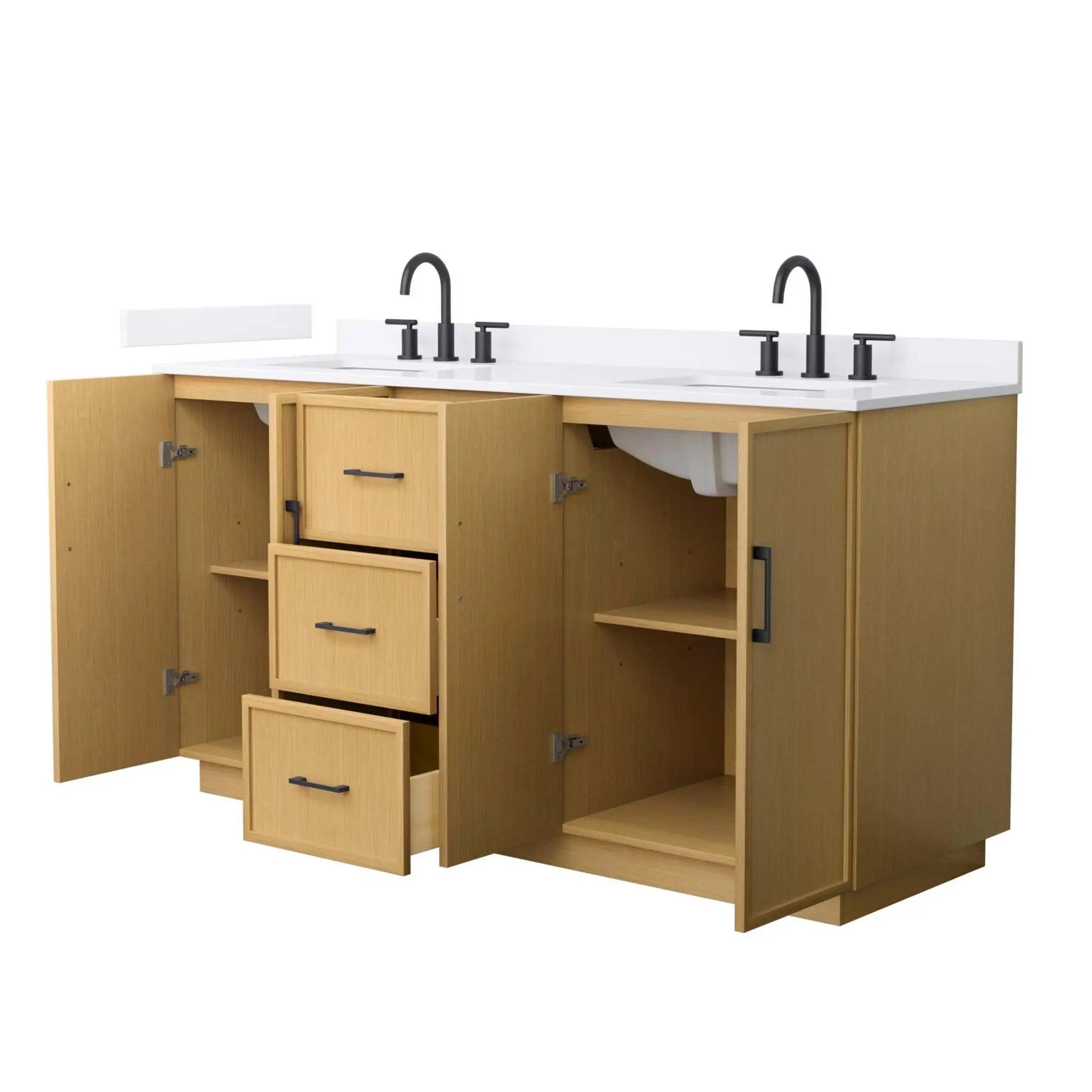 66" Elan TK Elan Double Bathroom Vanity with Toe Kick in Light Oak with Matte Black Trim by Wyndham