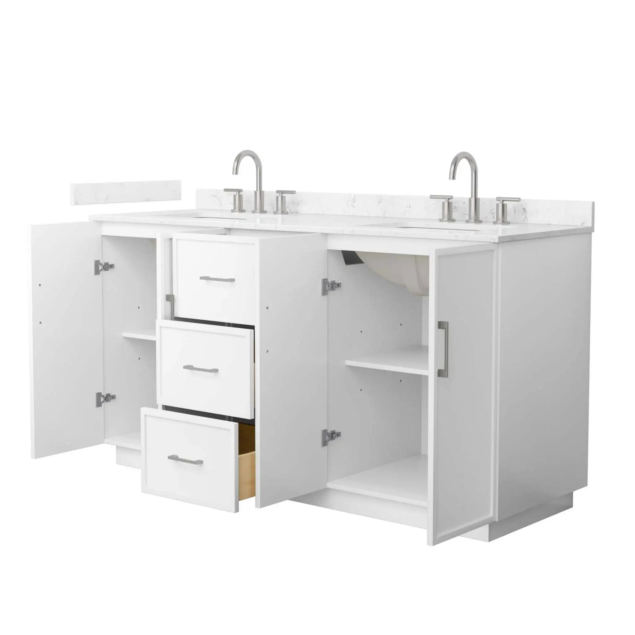 66" Elan TK Elan Double Bathroom Vanity with Toe Kick in White with Brushed Nickel Trim by Wyndham