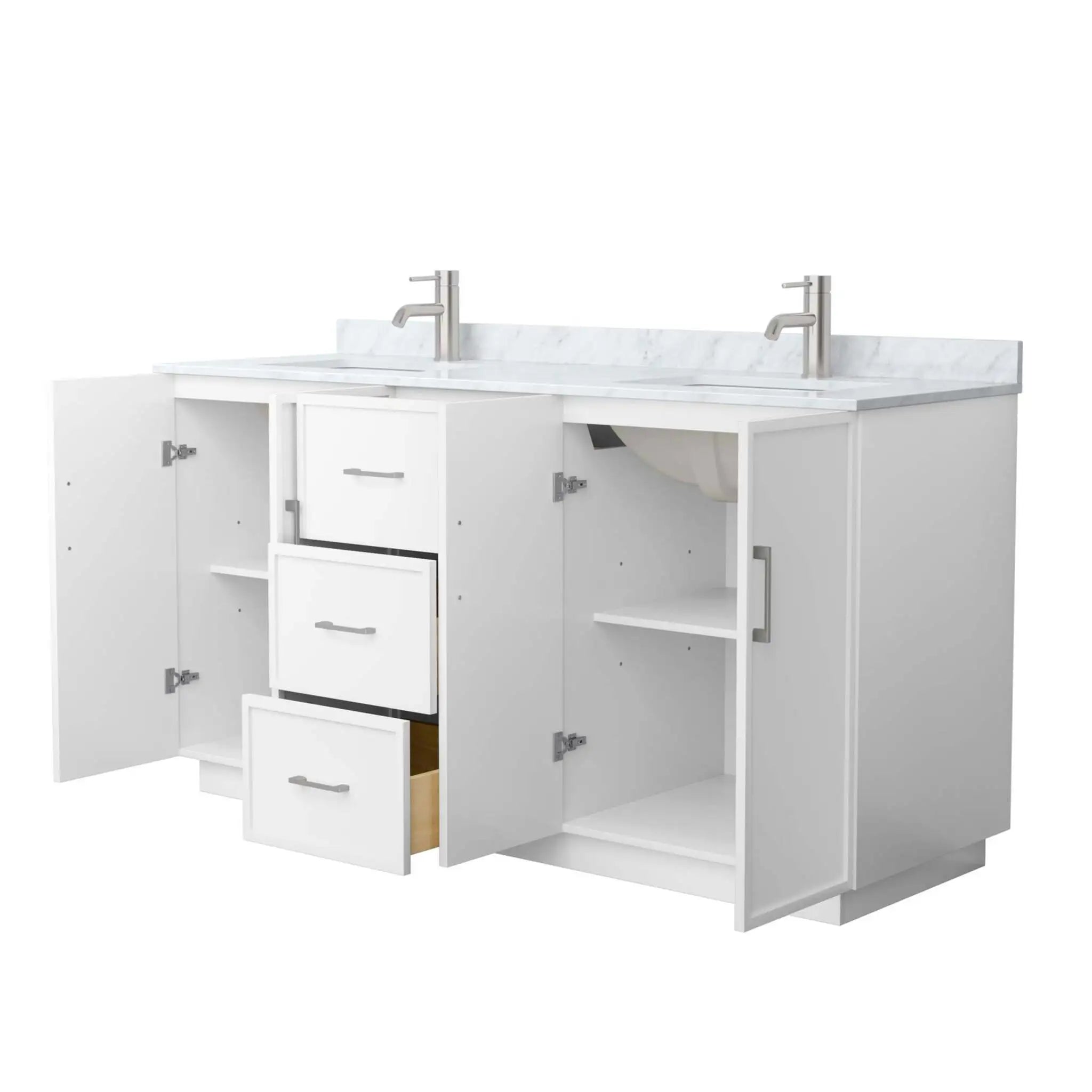 66" Elan TK Elan Double Bathroom Vanity with Toe Kick in White with Brushed Nickel Trim by Wyndham