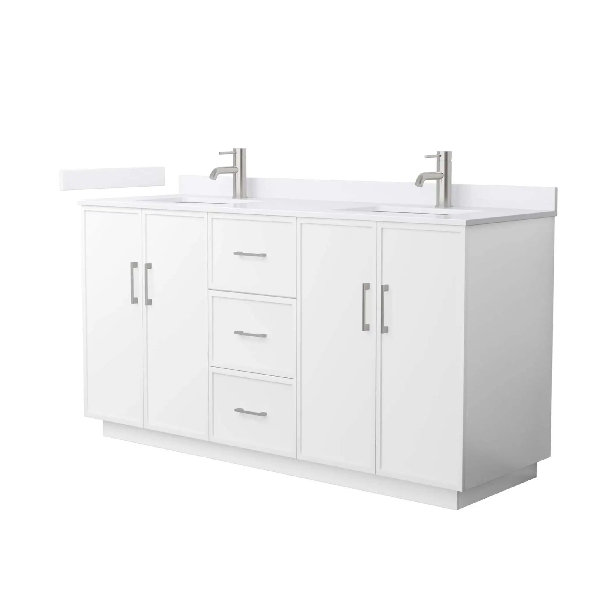 66" Elan TK Elan Double Bathroom Vanity with Toe Kick in White with Brushed Nickel Trim by Wyndham