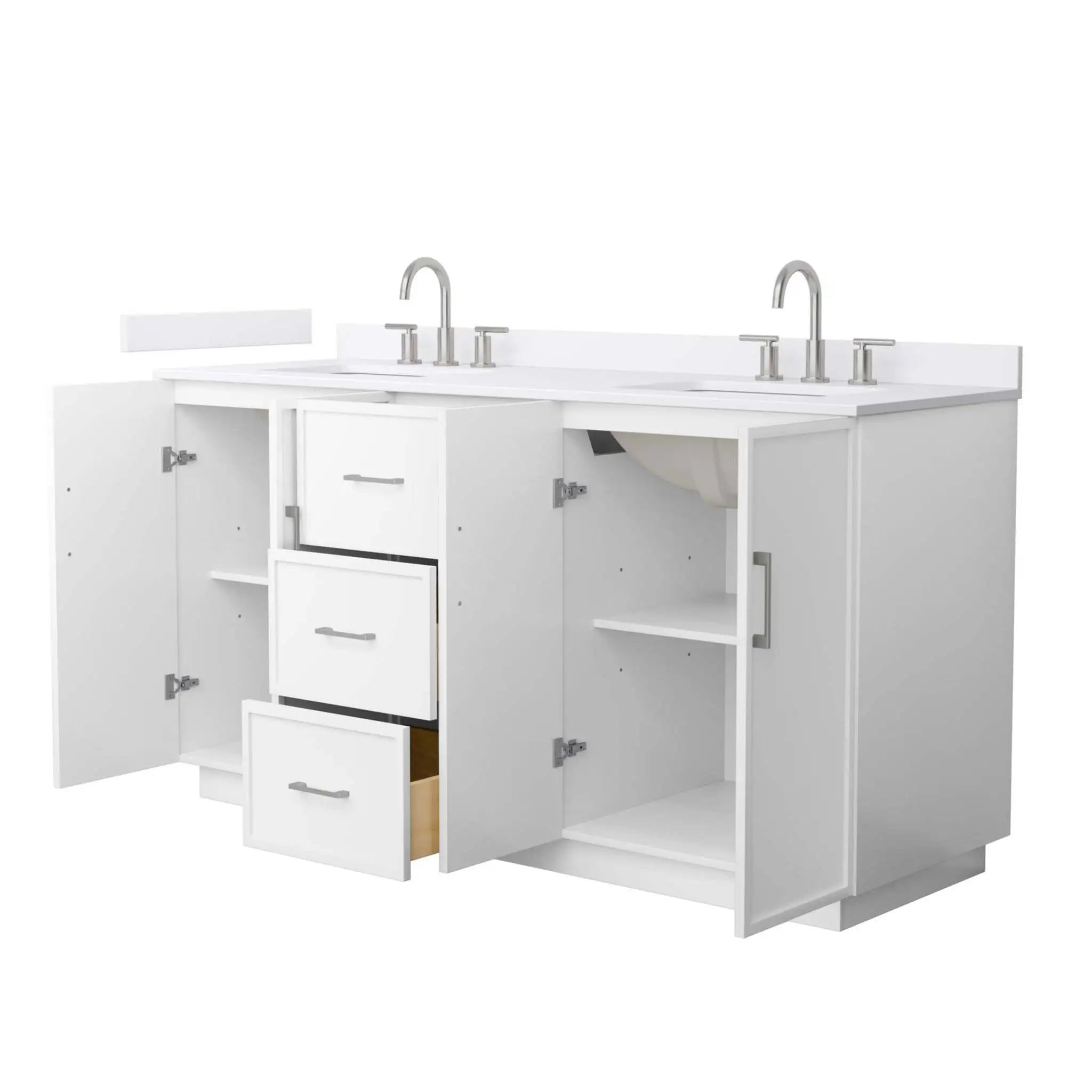 66" Elan TK Elan Double Bathroom Vanity with Toe Kick in White with Brushed Nickel Trim by Wyndham