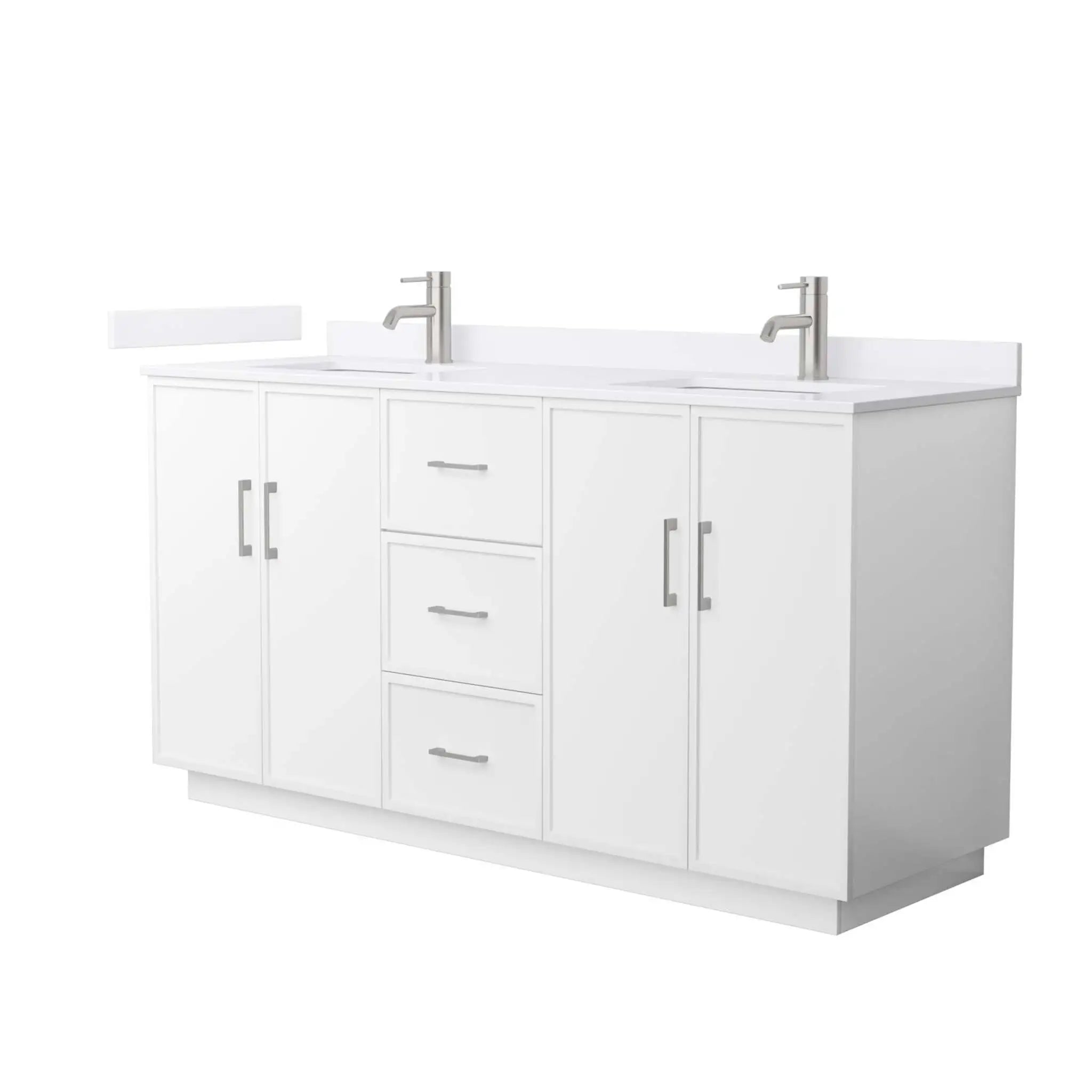 66" Elan TK Elan Double Bathroom Vanity with Toe Kick in White with Brushed Nickel Trim by Wyndham