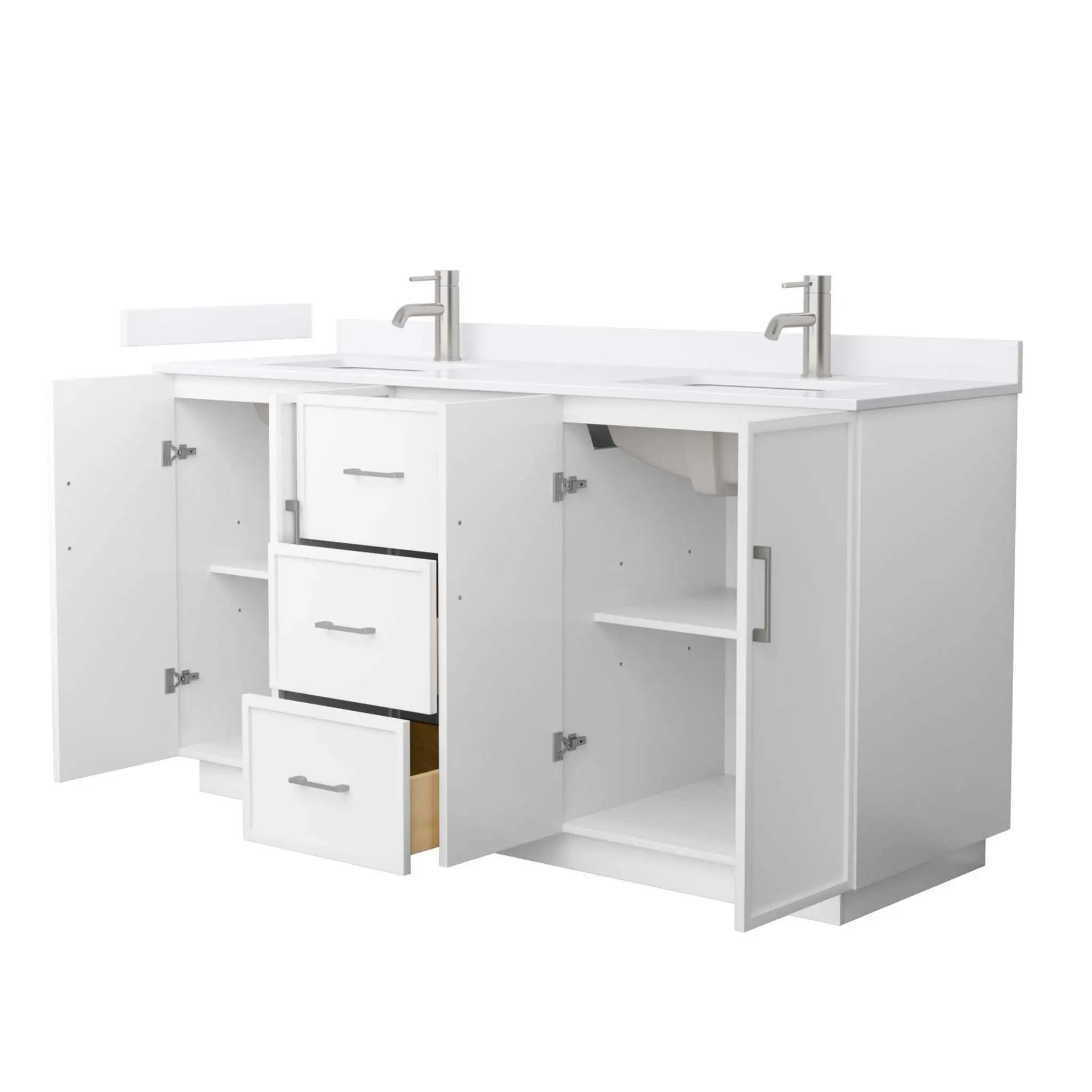 66" Elan TK Elan Double Bathroom Vanity with Toe Kick in White with Brushed Nickel Trim by Wyndham