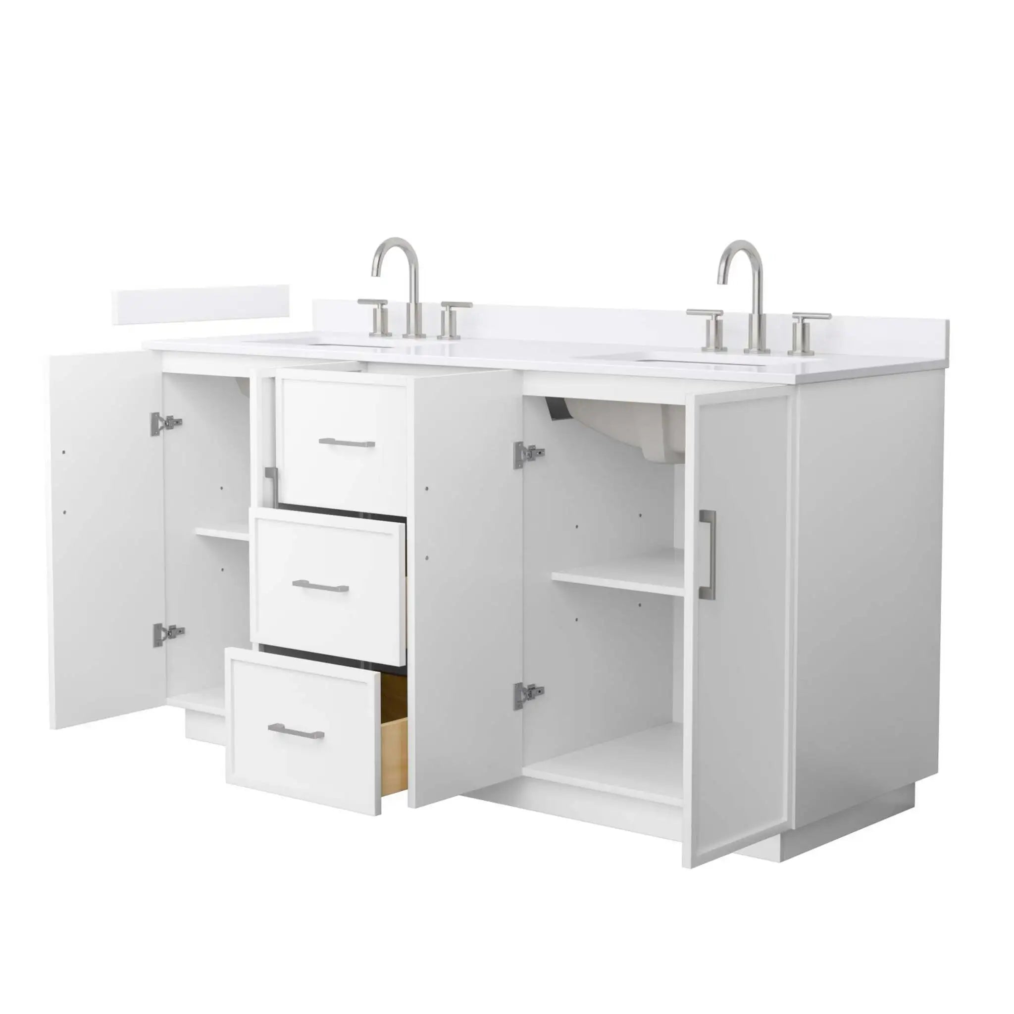 66" Elan TK Elan Double Bathroom Vanity with Toe Kick in White with Brushed Nickel Trim by Wyndham