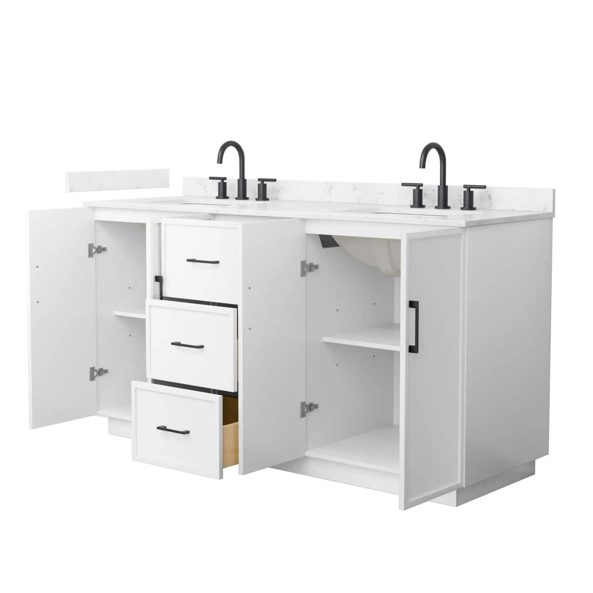 66" Elan TK Elan Double Bathroom Vanity with Toe Kick in White with Matte Black Trim by Wyndham