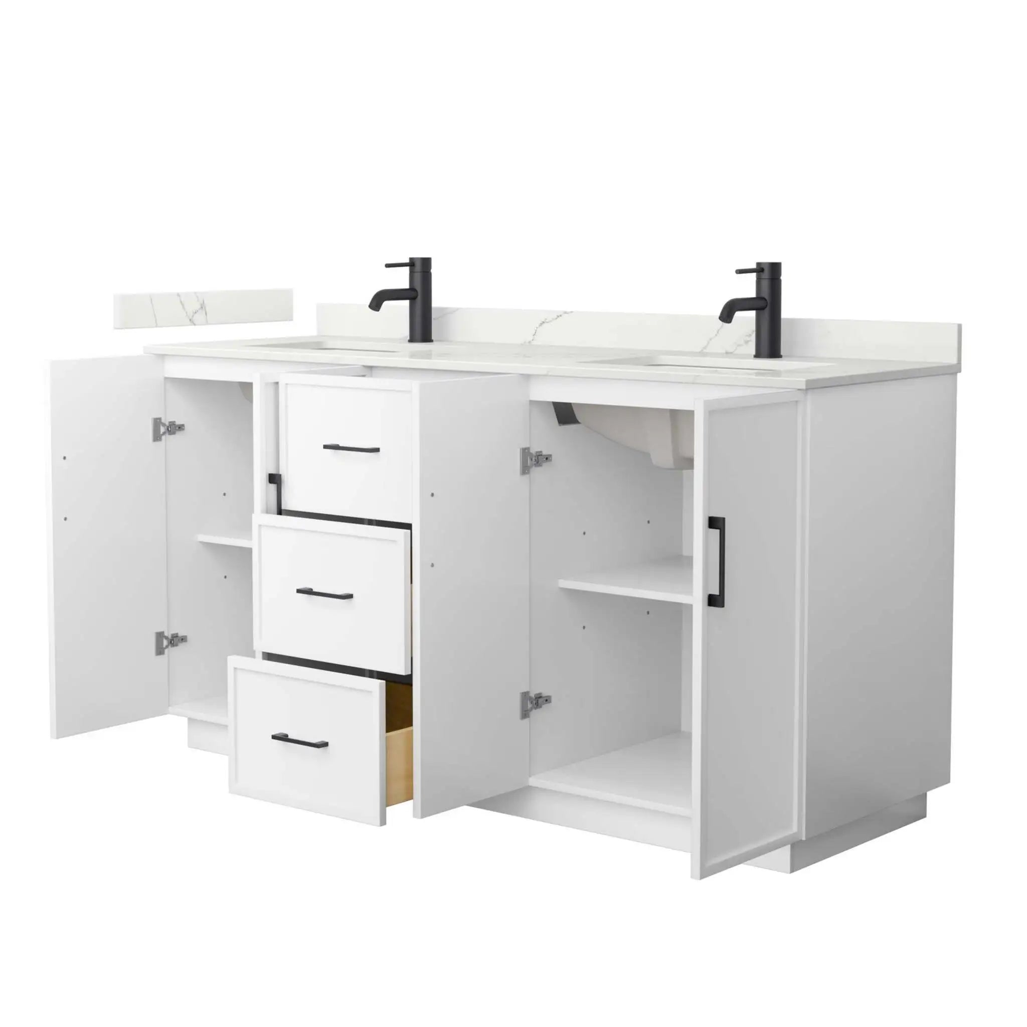 66" Elan TK Elan Double Bathroom Vanity with Toe Kick in White with Matte Black Trim by Wyndham