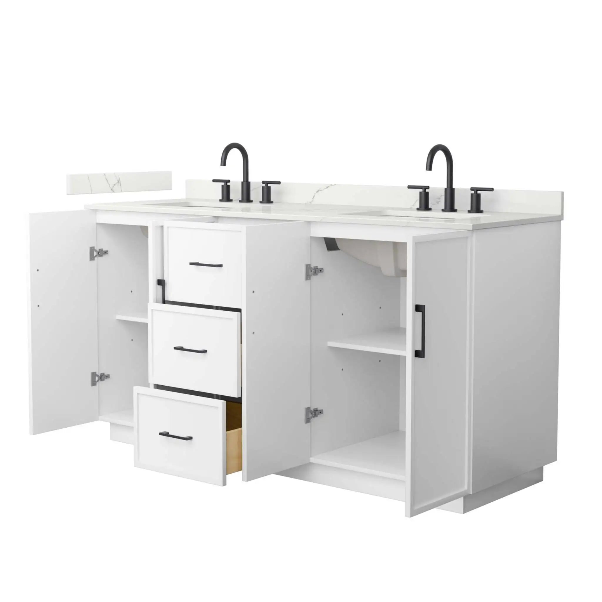 66" Elan TK Elan Double Bathroom Vanity with Toe Kick in White with Matte Black Trim by Wyndham