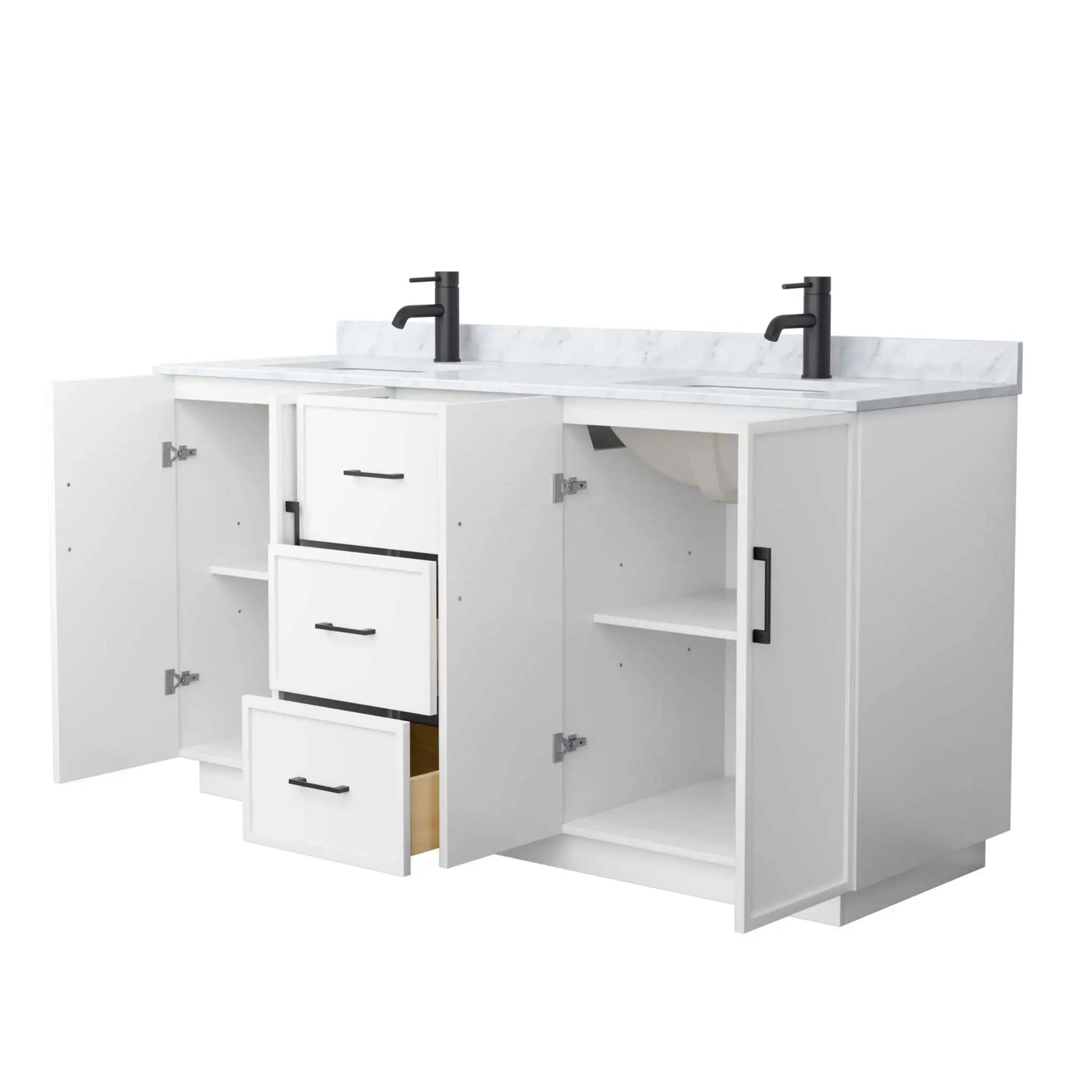 66" Elan TK Elan Double Bathroom Vanity with Toe Kick in White with Matte Black Trim by Wyndham