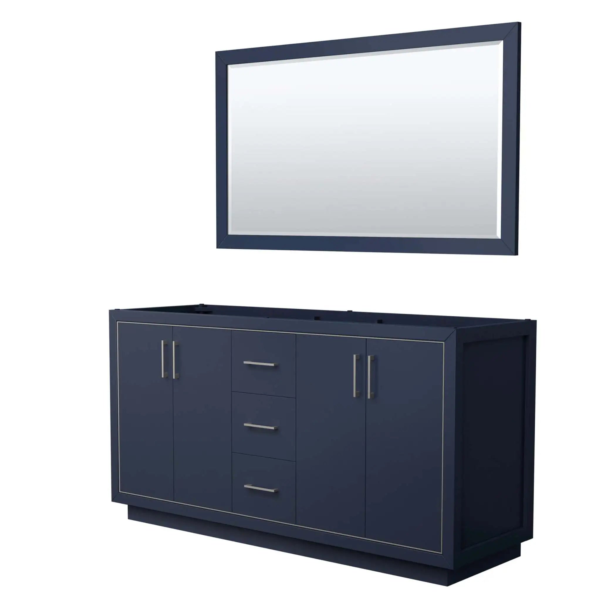 66" Icon Double Bathroom Vanity in Dark Blue with Brushed Nickel Trim & 58" Mirror by Wyndham