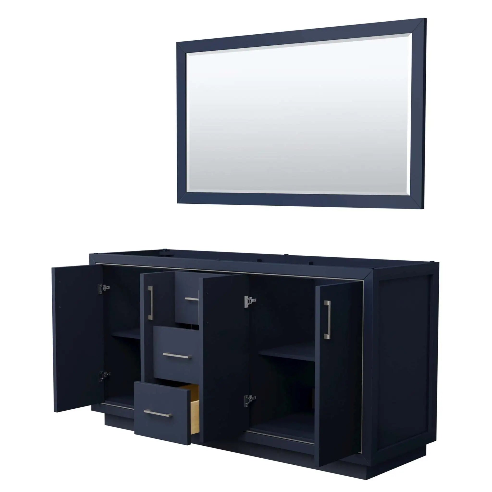66" Icon Double Bathroom Vanity in Dark Blue with Brushed Nickel Trim & 58" Mirror by Wyndham
