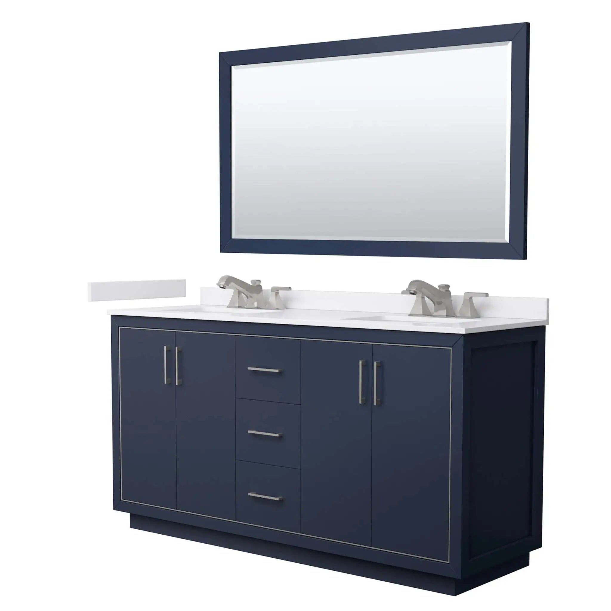 66" Icon Double Bathroom Vanity in Dark Blue with Brushed Nickel Trim & 58" Mirror by Wyndham