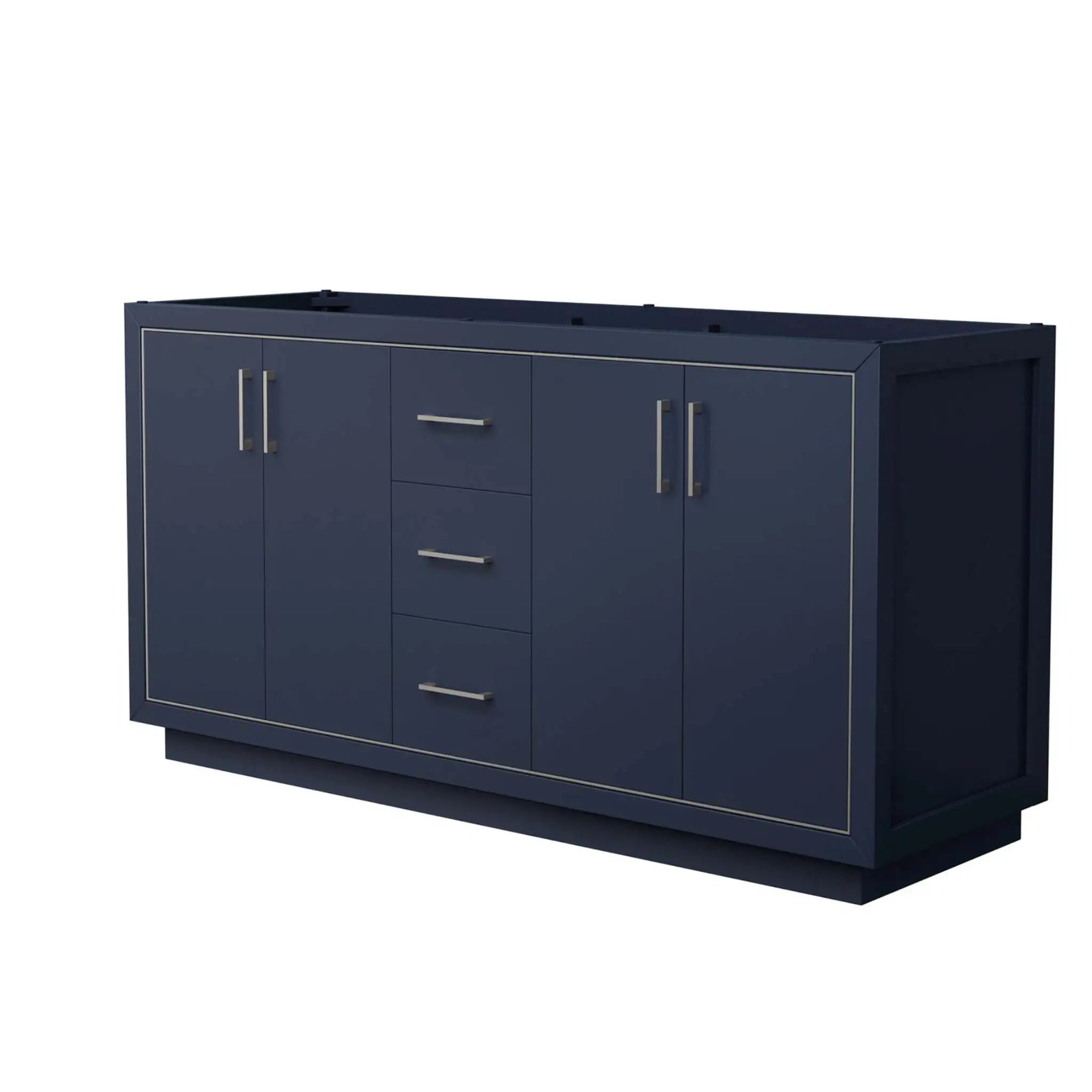 66" Icon Double Bathroom Vanity in Dark Blue with Brushed Nickel Trim by Wyndham