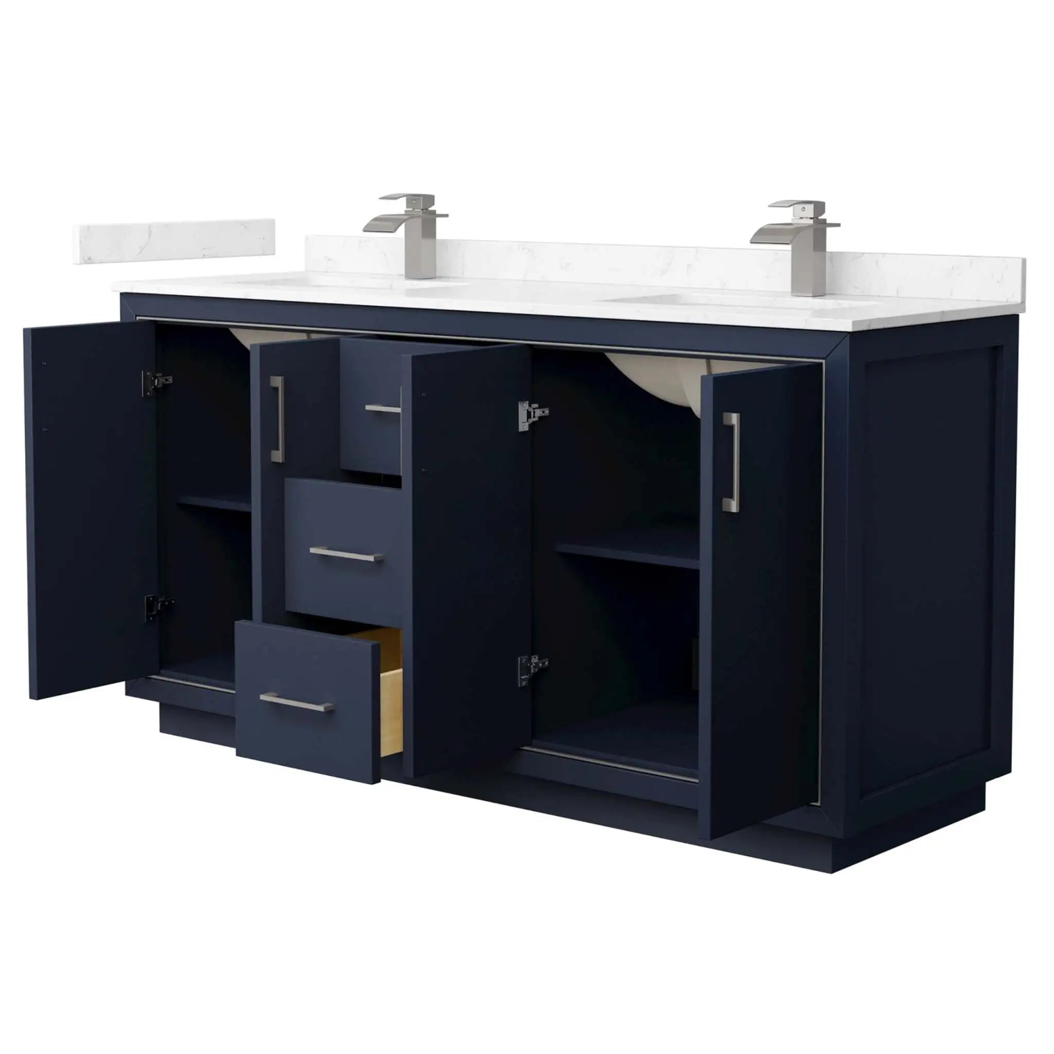 66" Icon Double Bathroom Vanity in Dark Blue with Brushed Nickel Trim by Wyndham