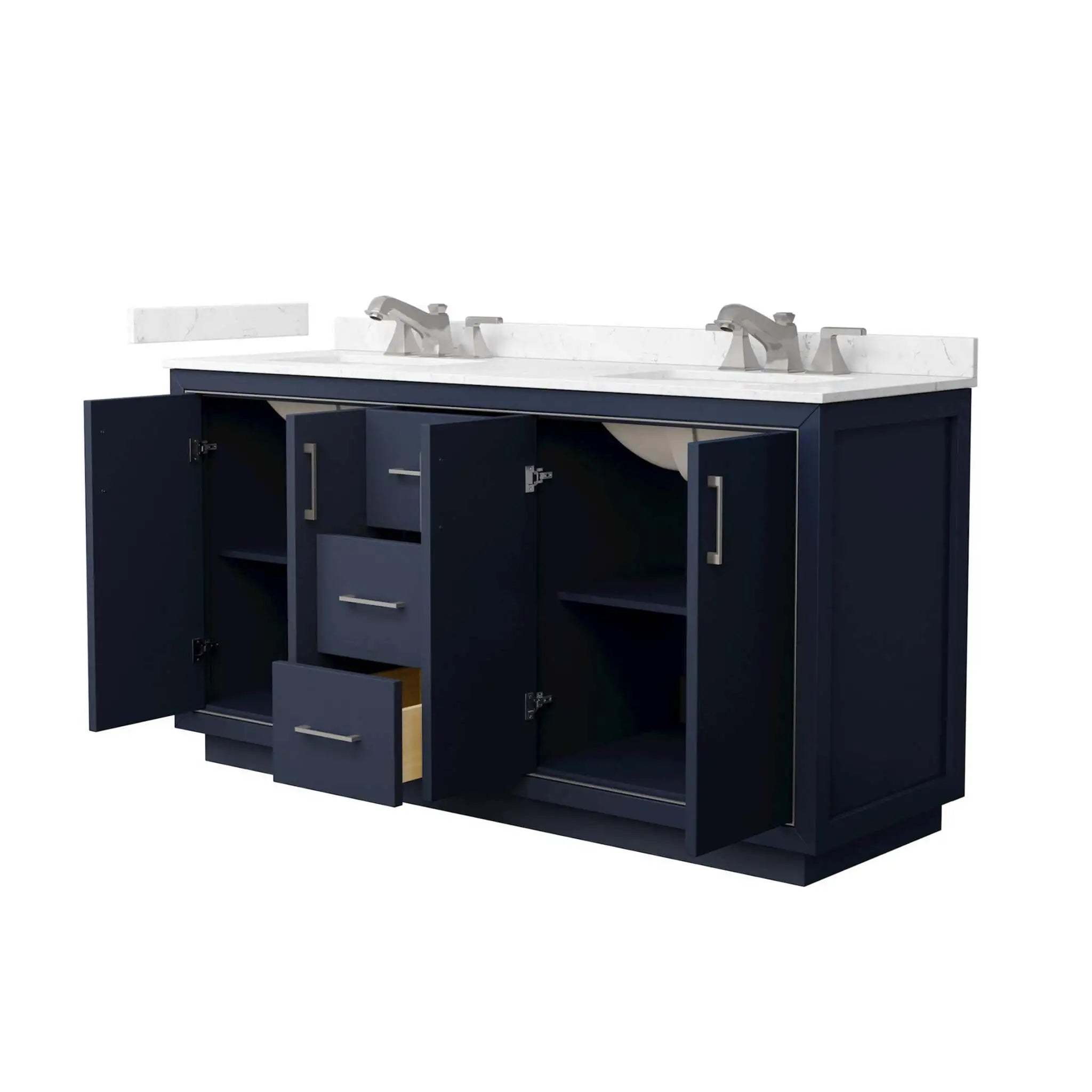 66" Icon Double Bathroom Vanity in Dark Blue with Brushed Nickel Trim by Wyndham