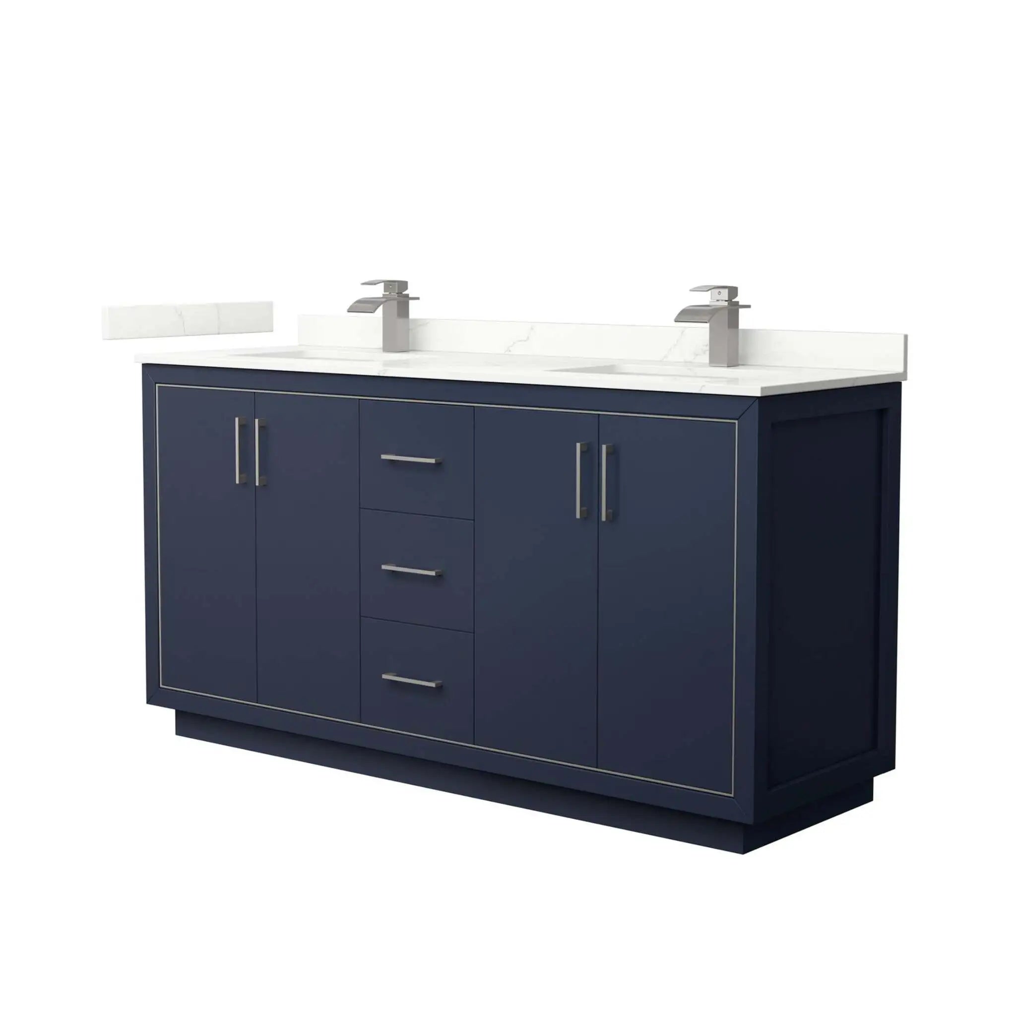 66" Icon Double Bathroom Vanity in Dark Blue with Brushed Nickel Trim by Wyndham