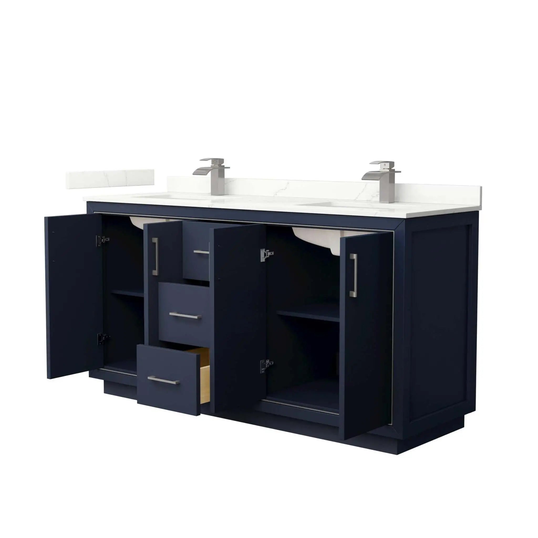 66" Icon Double Bathroom Vanity in Dark Blue with Brushed Nickel Trim by Wyndham