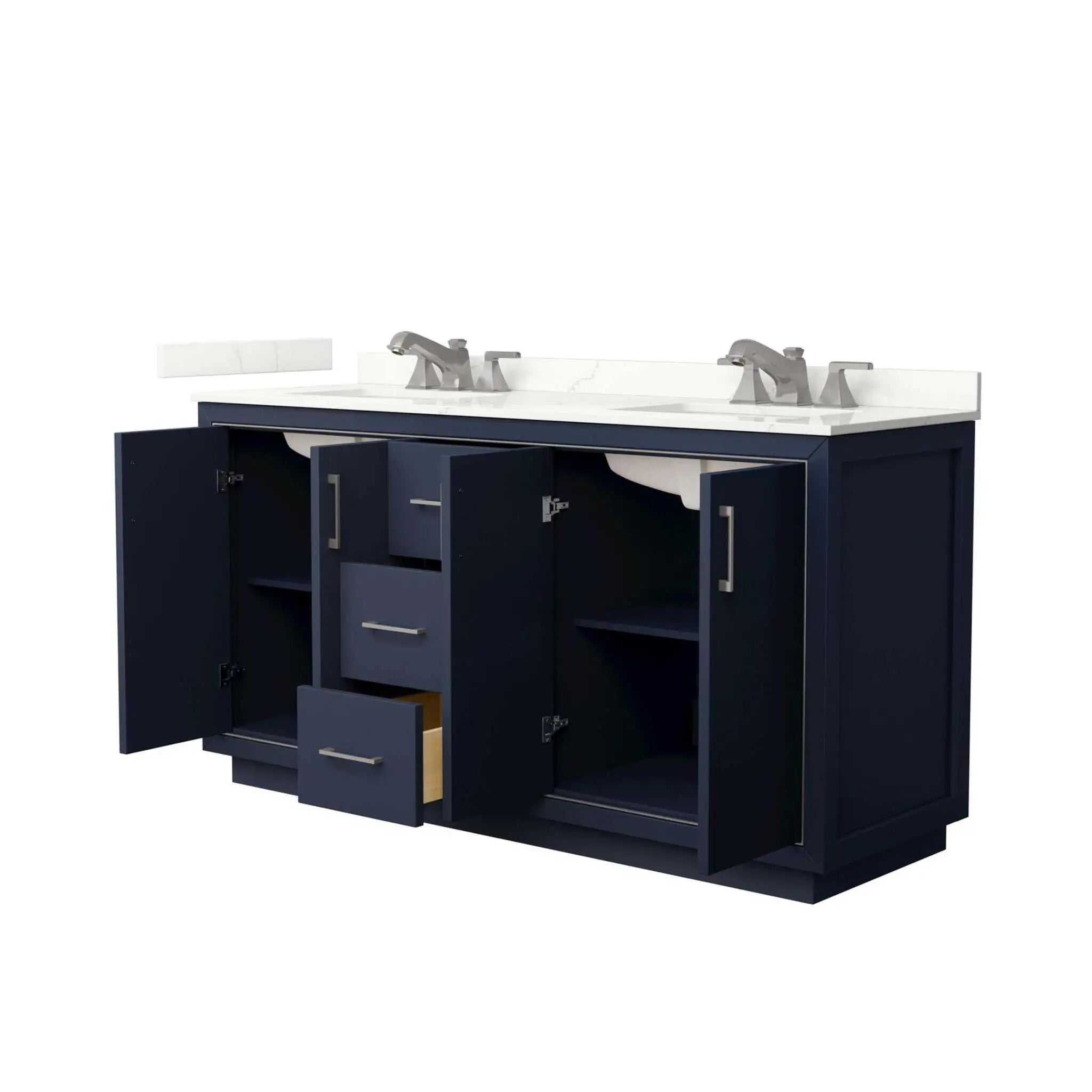 66" Icon Double Bathroom Vanity in Dark Blue with Brushed Nickel Trim by Wyndham