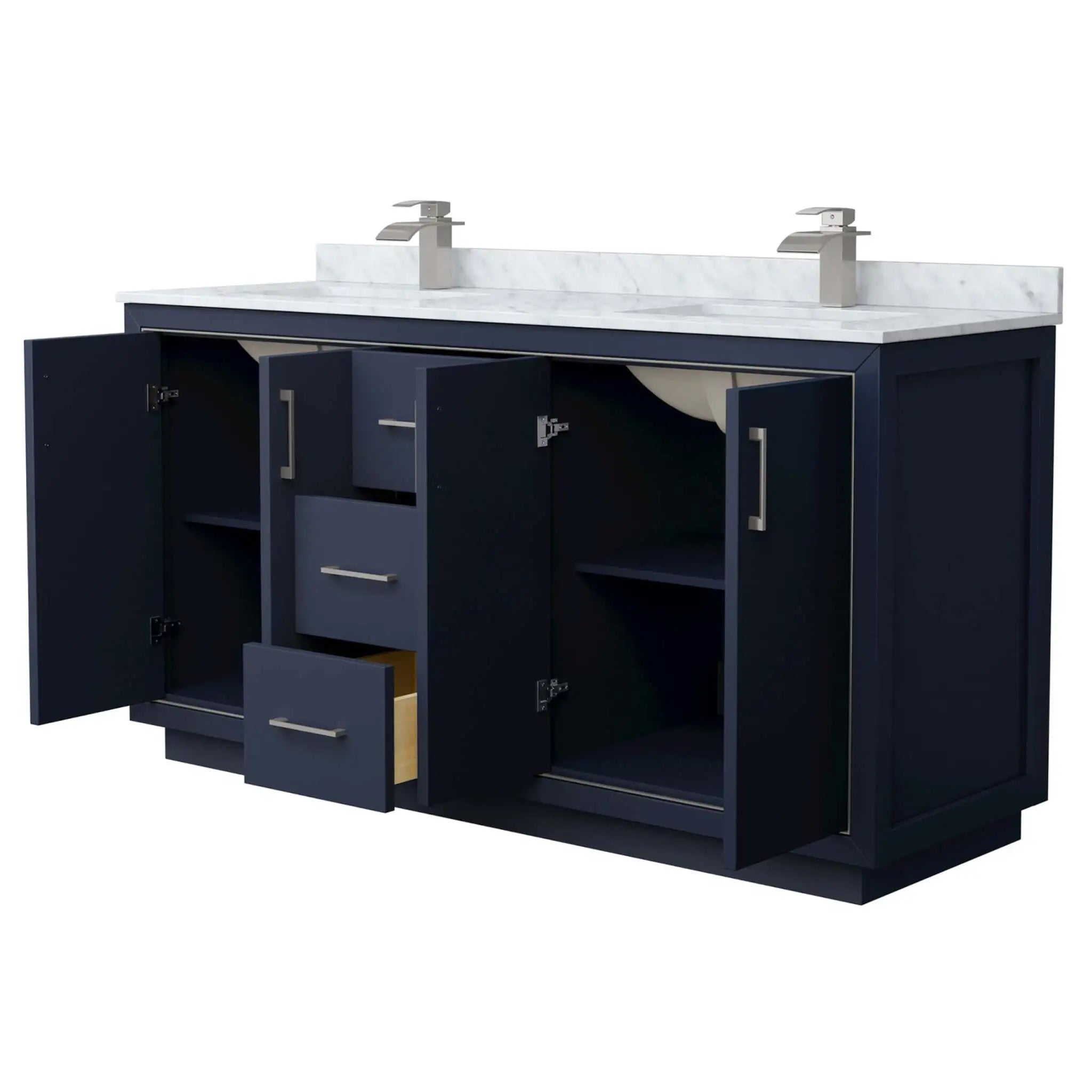 66" Icon Double Bathroom Vanity in Dark Blue with Brushed Nickel Trim by Wyndham