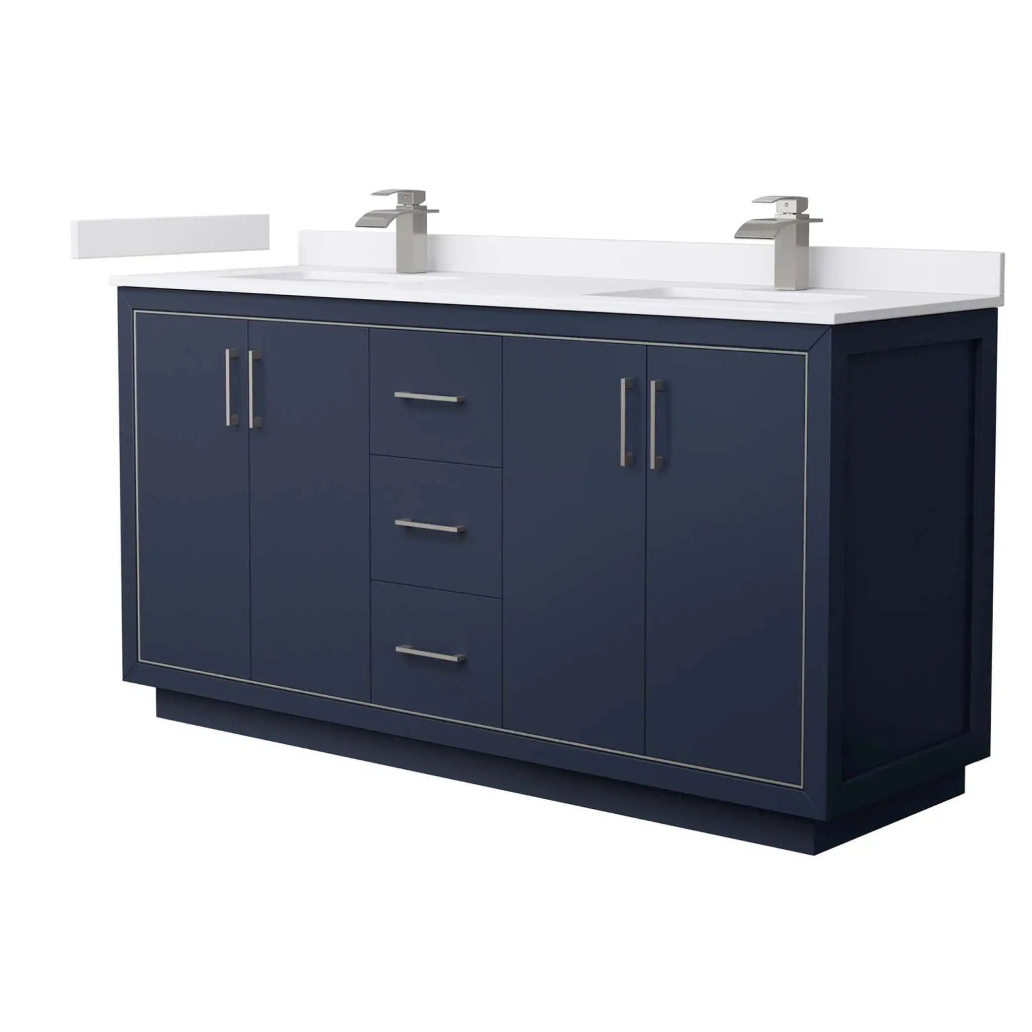 66" Icon Double Bathroom Vanity in Dark Blue with Brushed Nickel Trim by Wyndham