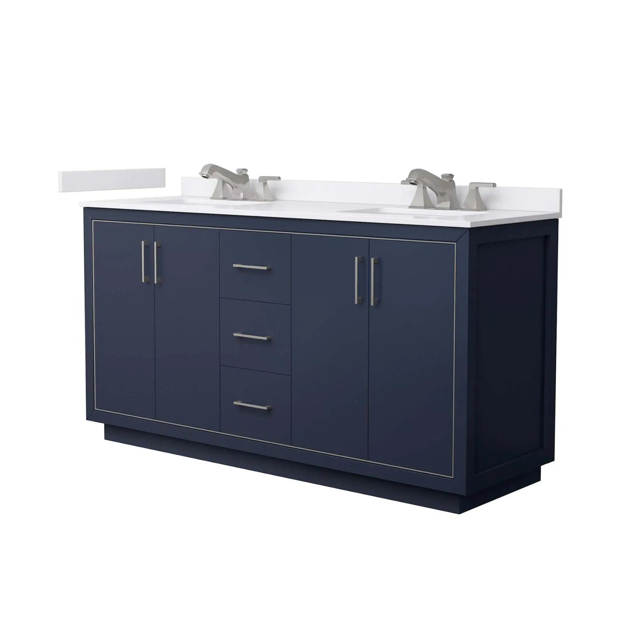 66" Icon Double Bathroom Vanity in Dark Blue with Brushed Nickel Trim by Wyndham