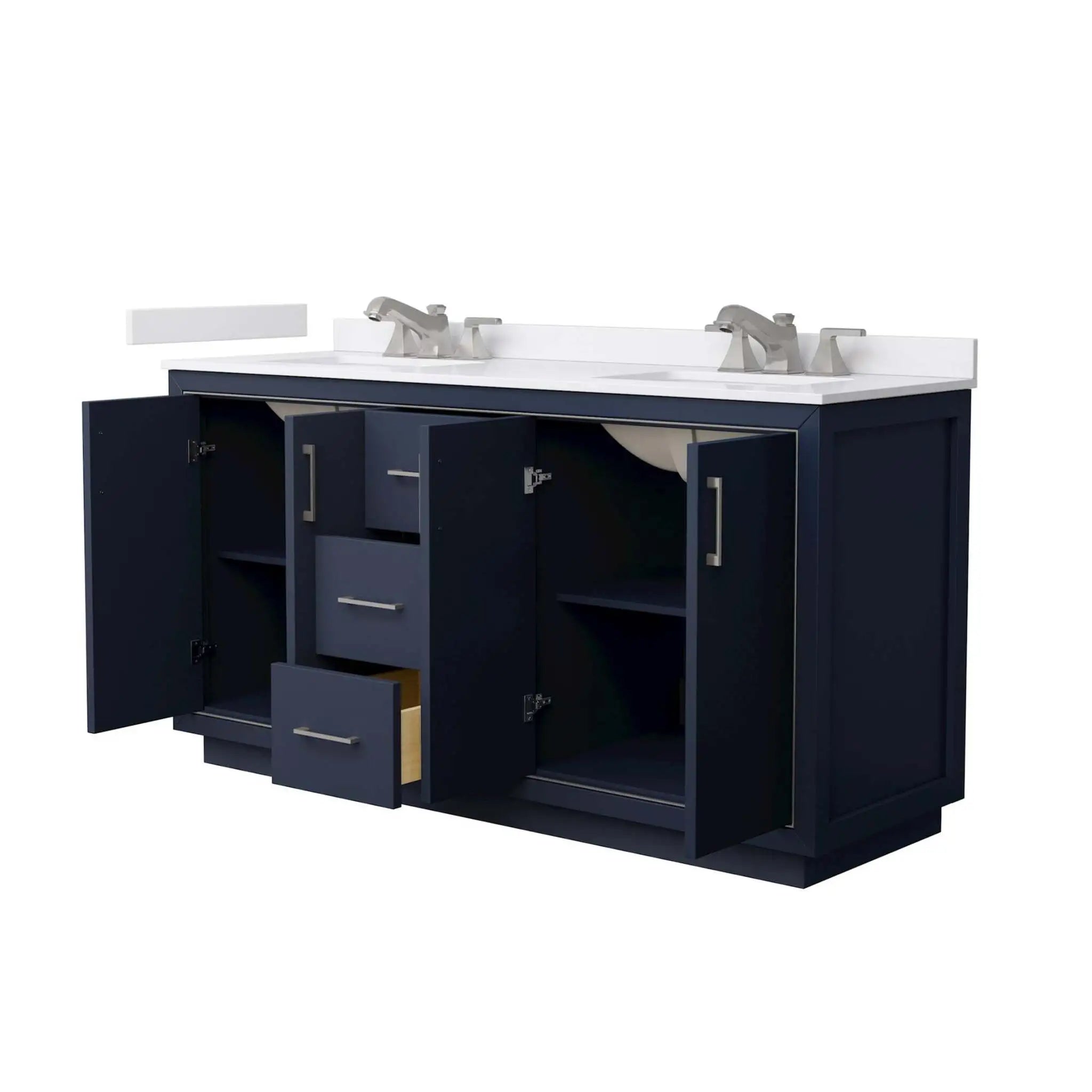 66" Icon Double Bathroom Vanity in Dark Blue with Brushed Nickel Trim by Wyndham