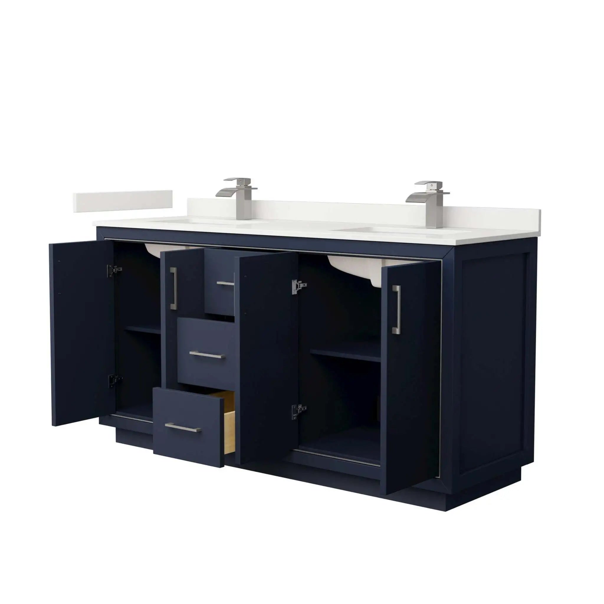 66" Icon Double Bathroom Vanity in Dark Blue with Brushed Nickel Trim by Wyndham