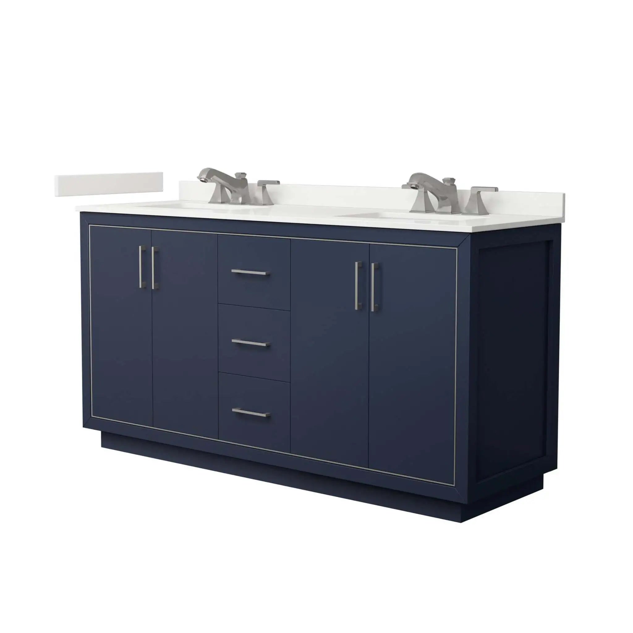 66" Icon Double Bathroom Vanity in Dark Blue with Brushed Nickel Trim by Wyndham