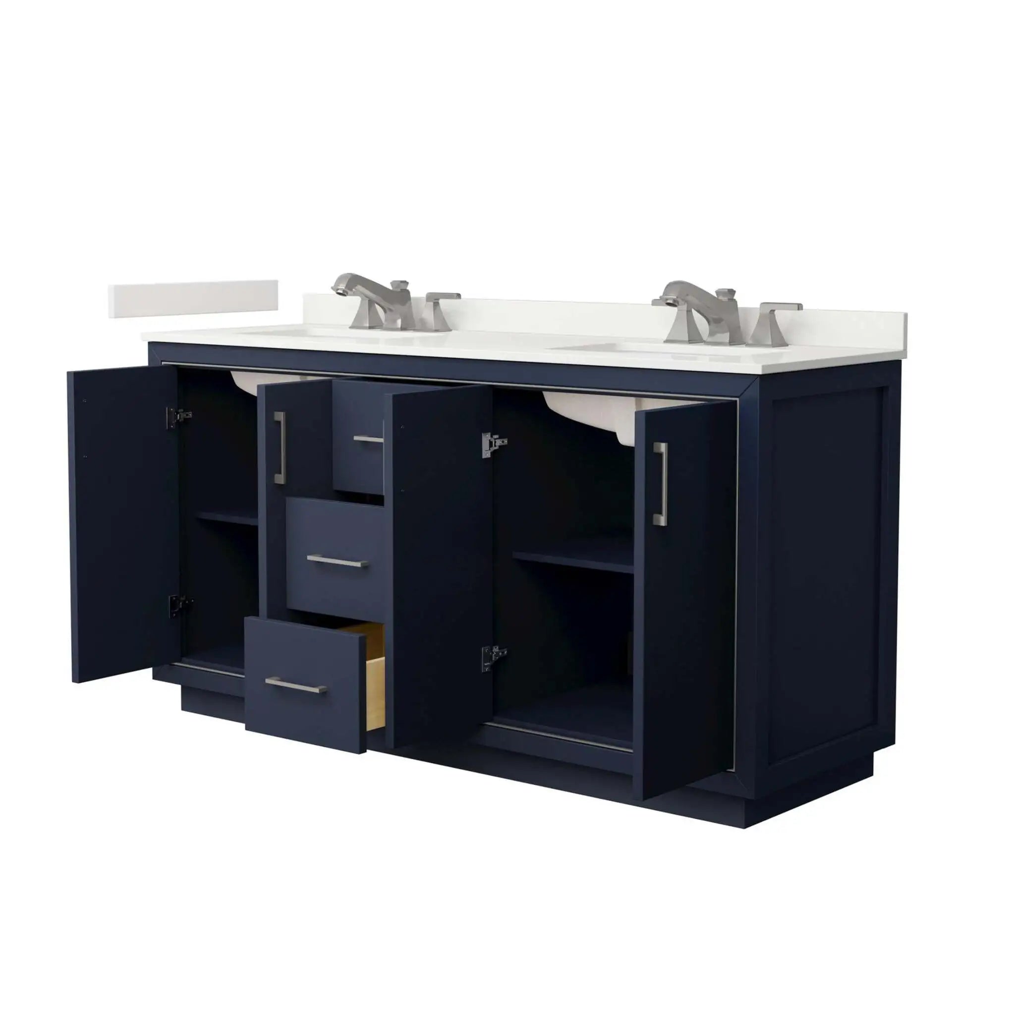 66" Icon Double Bathroom Vanity in Dark Blue with Brushed Nickel Trim by Wyndham