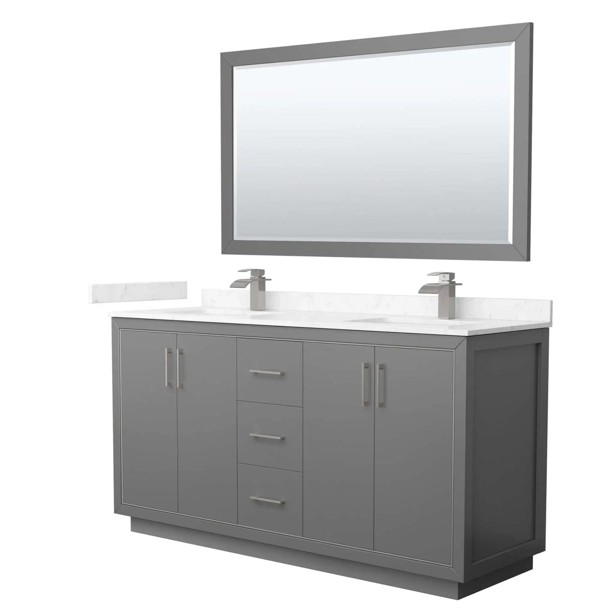 66" Icon Double Bathroom Vanity in Dark Gray with Brushed Nickel Trim & 58" Mirror by Wyndham