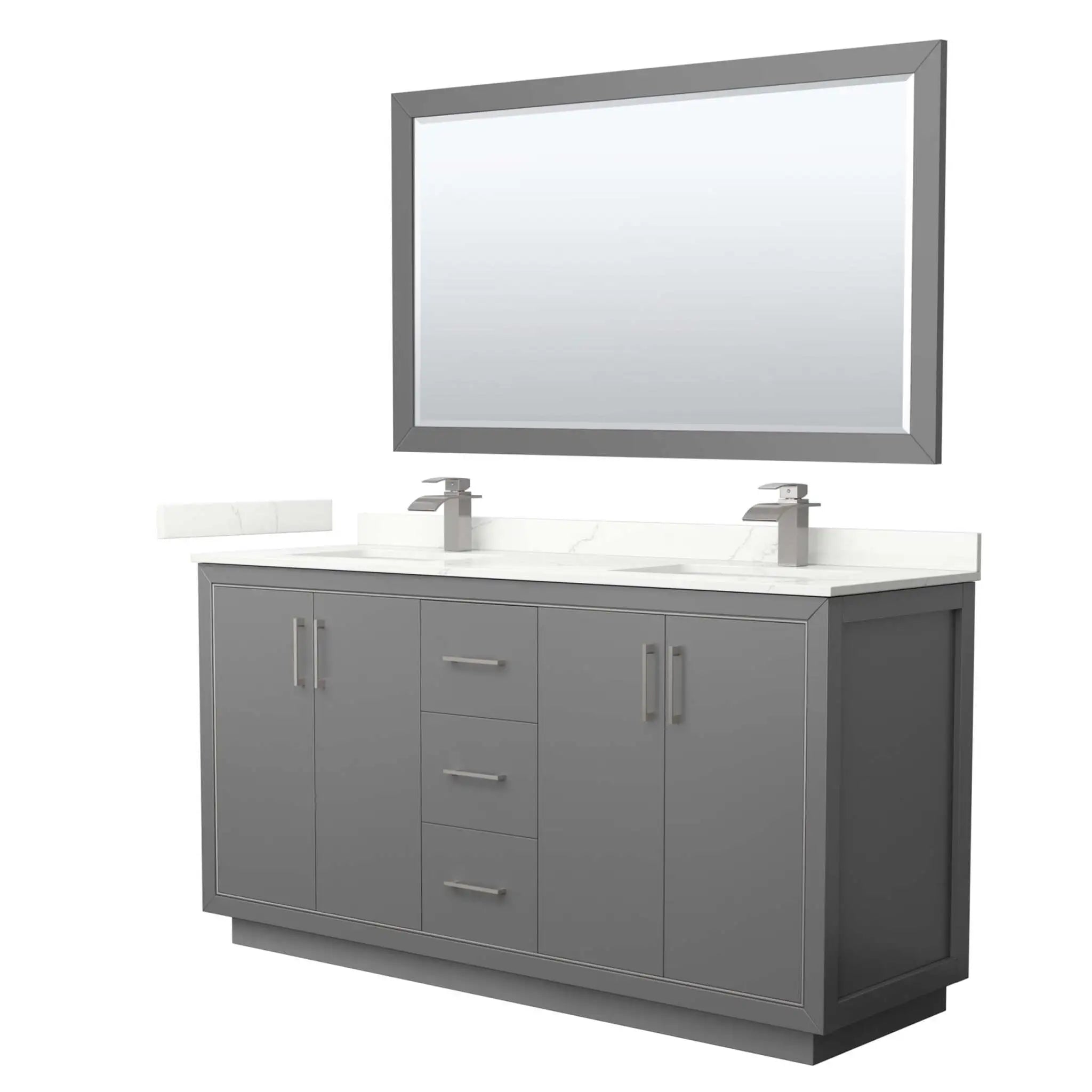 66" Icon Double Bathroom Vanity in Dark Gray with Brushed Nickel Trim & 58" Mirror by Wyndham